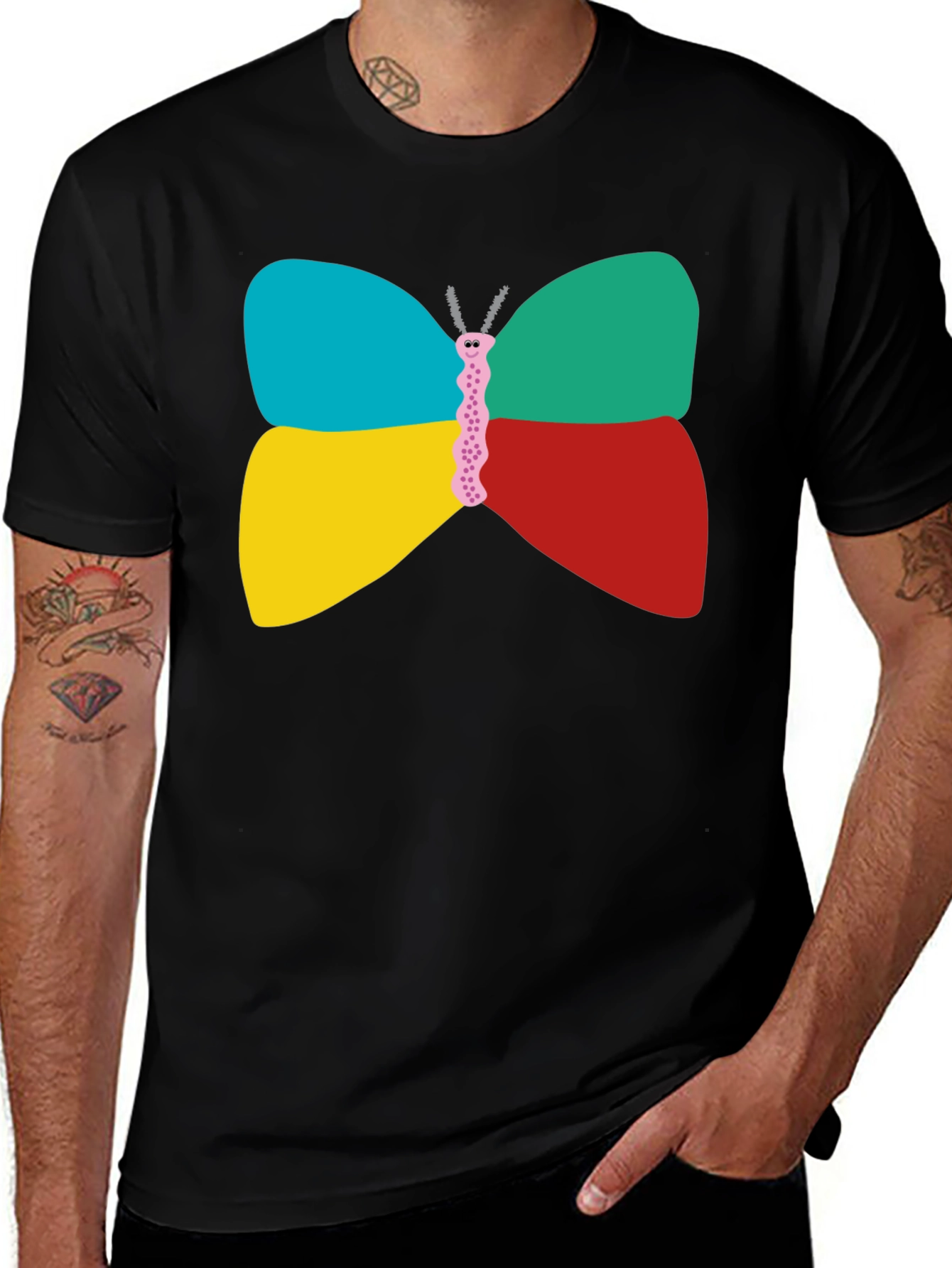 Variant 24 of Colorful Butterfly Graphic Black T-Shirt