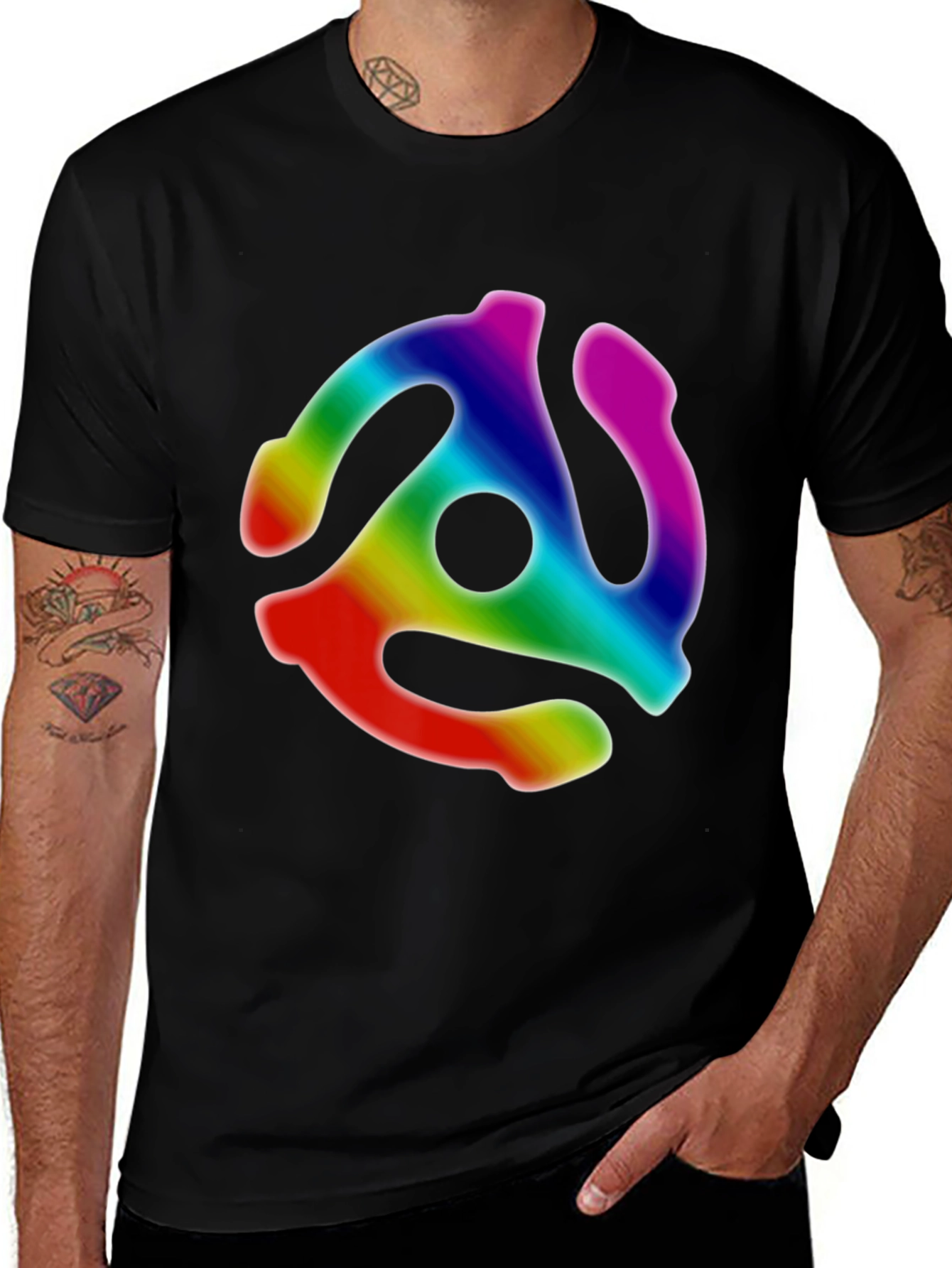 Variant 10 of Retro Rainbow Record Adapter Black T-Shirt