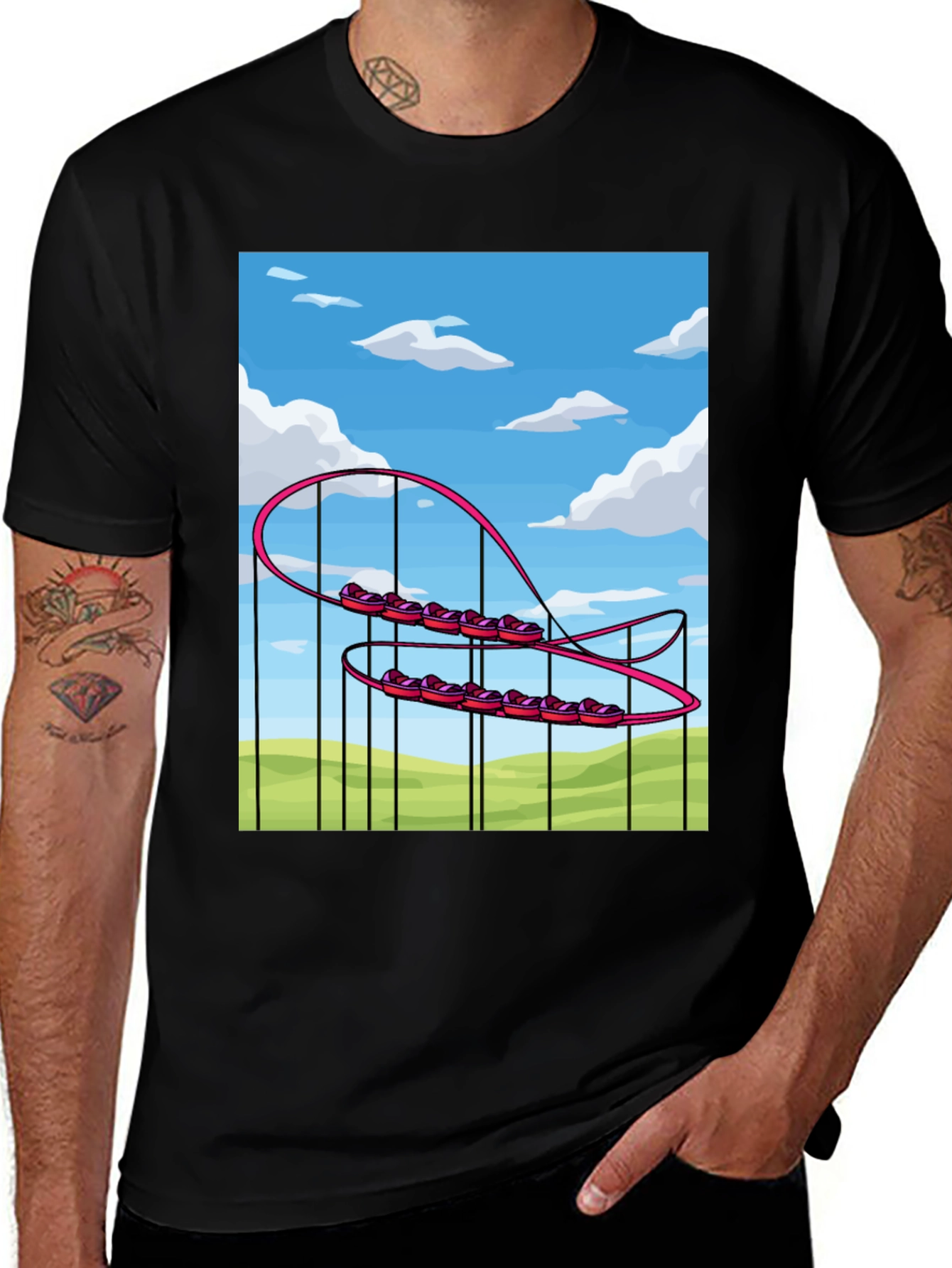 Variant 16 of Cartoon Roller Coaster Graphic Tee - Fun & Unique Style