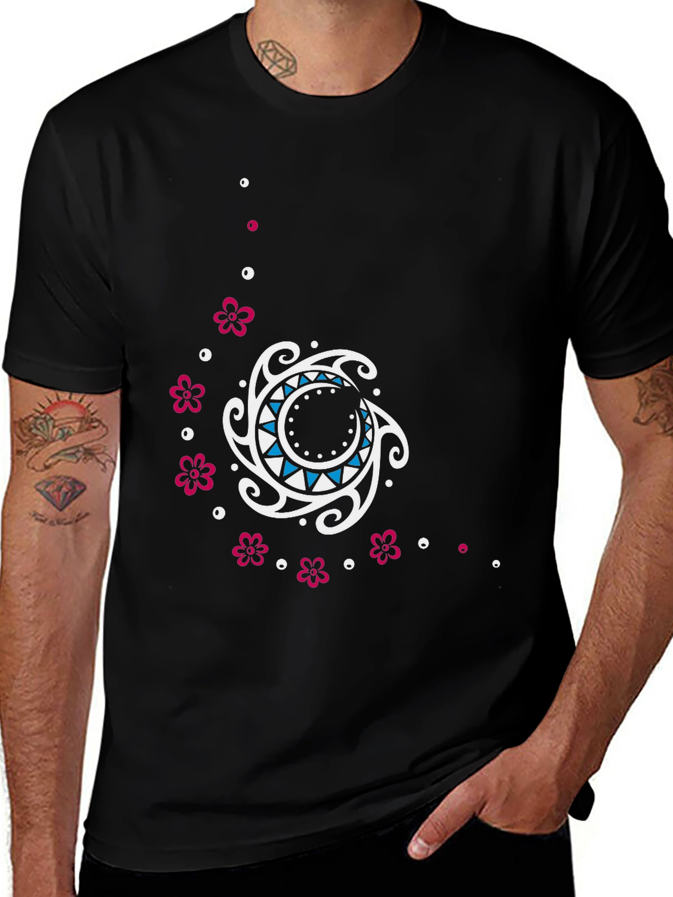 Variant 23 of Floral Swirl Graphic Tee - Black