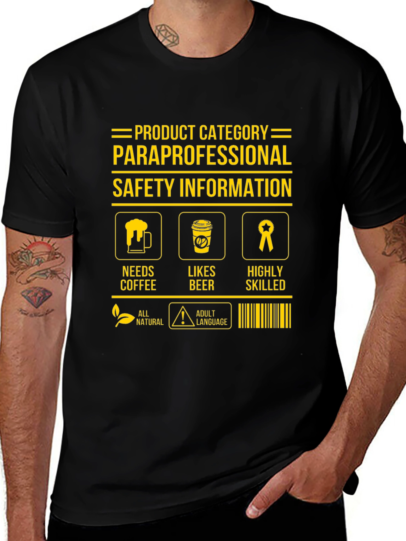 Black Paraprofessional T-Shirt: Needs Coffee, Likes Beer main image