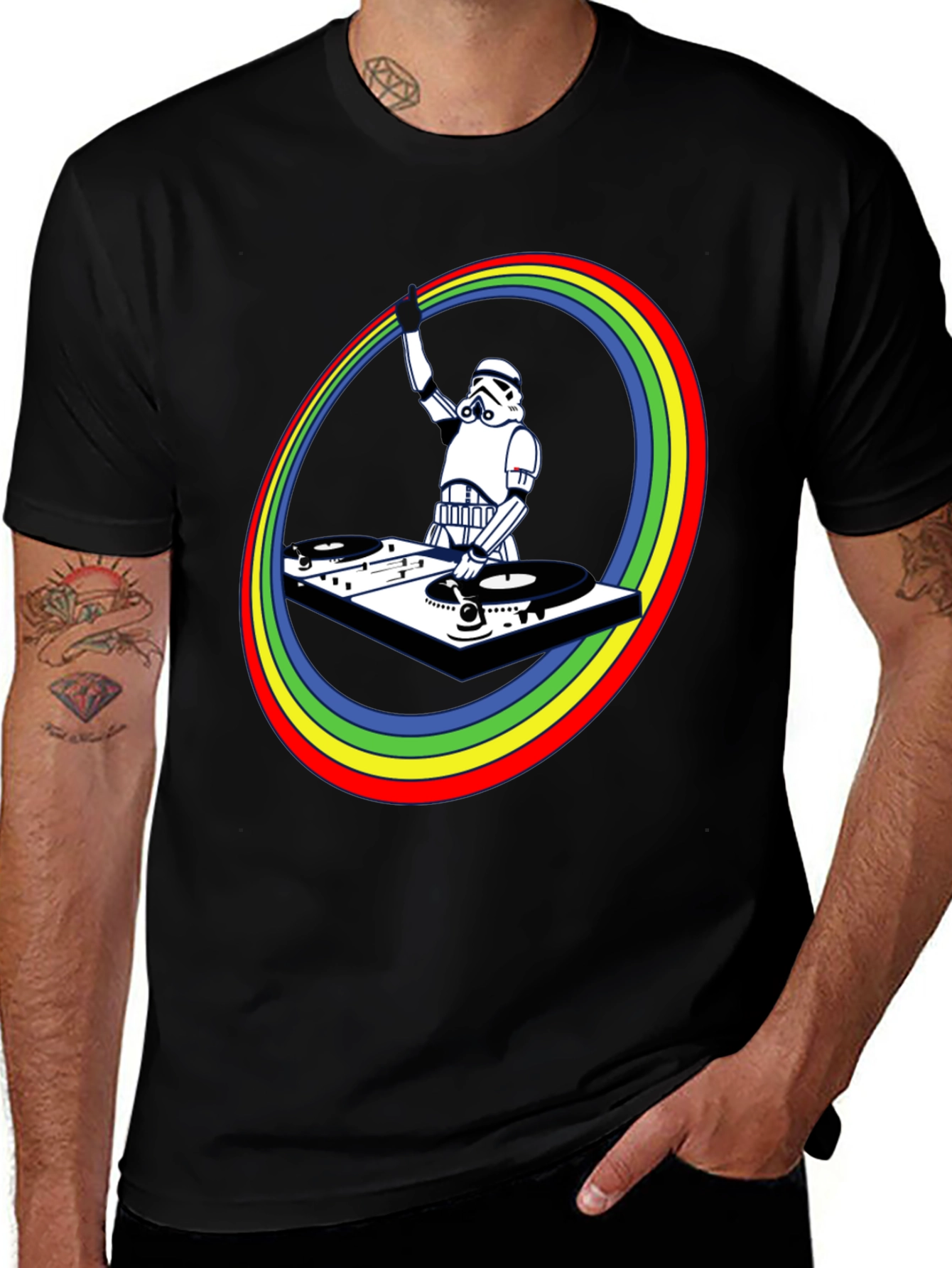 Variant 25 of DJ Stormtrooper Rainbow Graphic Tee - Black