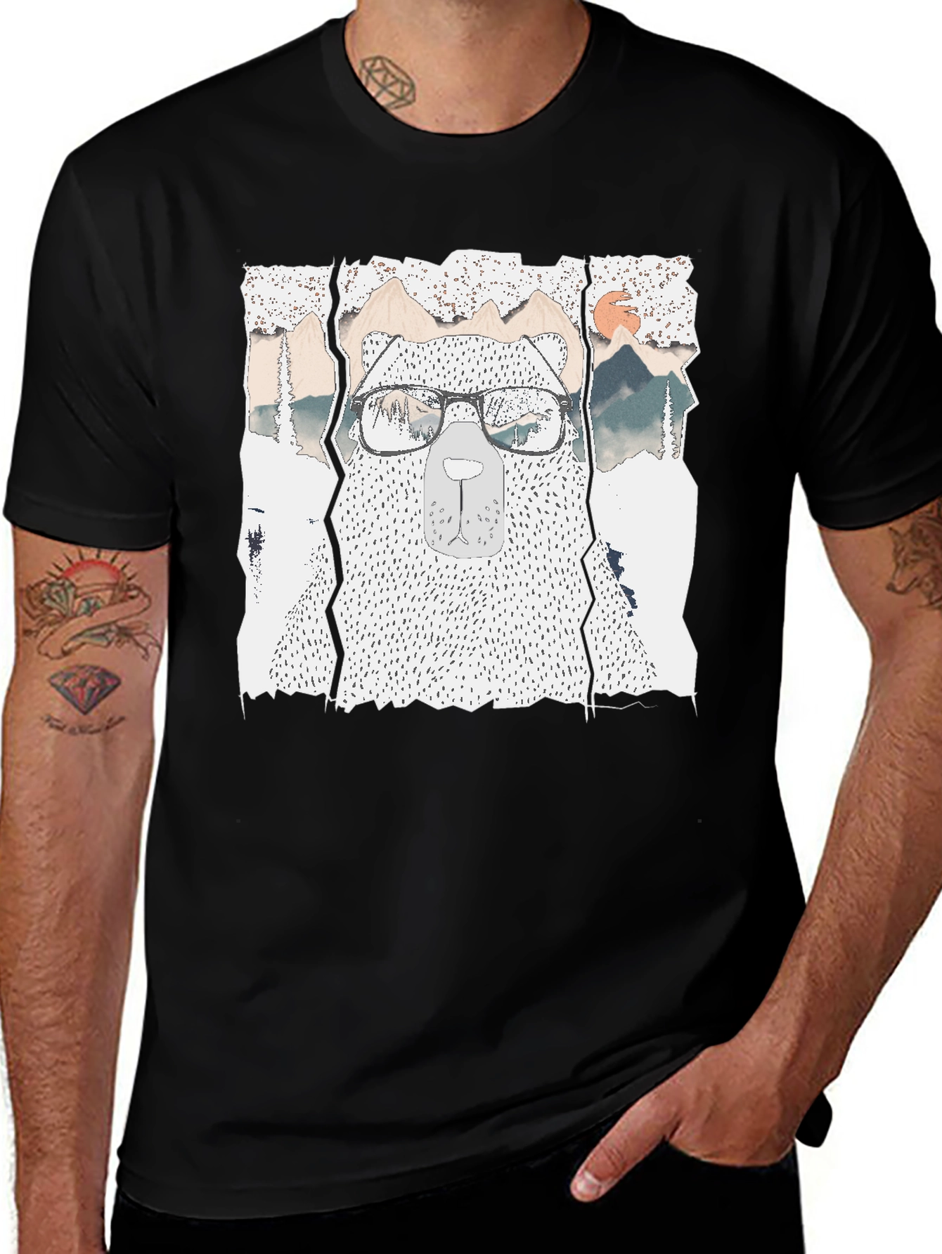 Variant 19 of Hipster Bear Graphic Tee - Cool Mountain Design