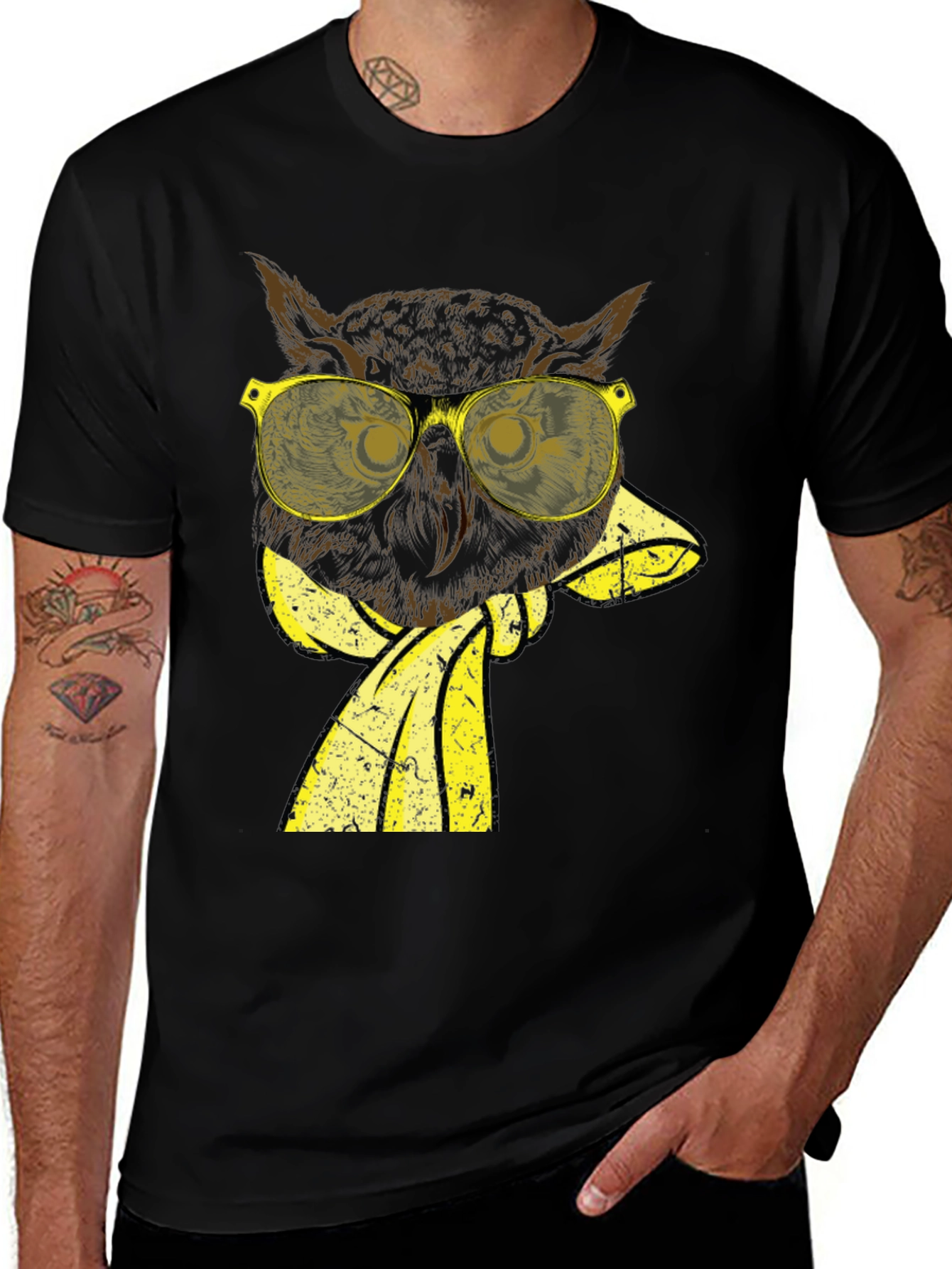 Variant 3 of Cool Owl Tee: Retro Yellow Glasses & Scarf