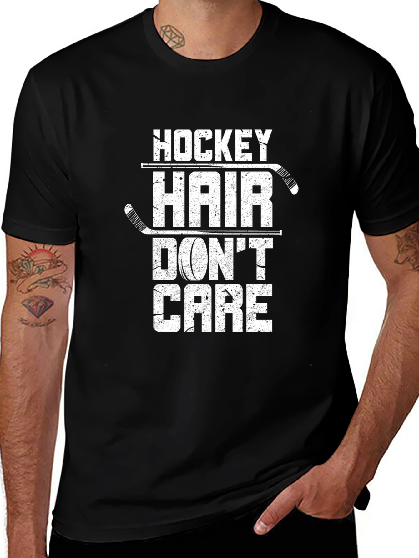 Variant 20 of Hockey Hair Don't Care Graphic Tee
