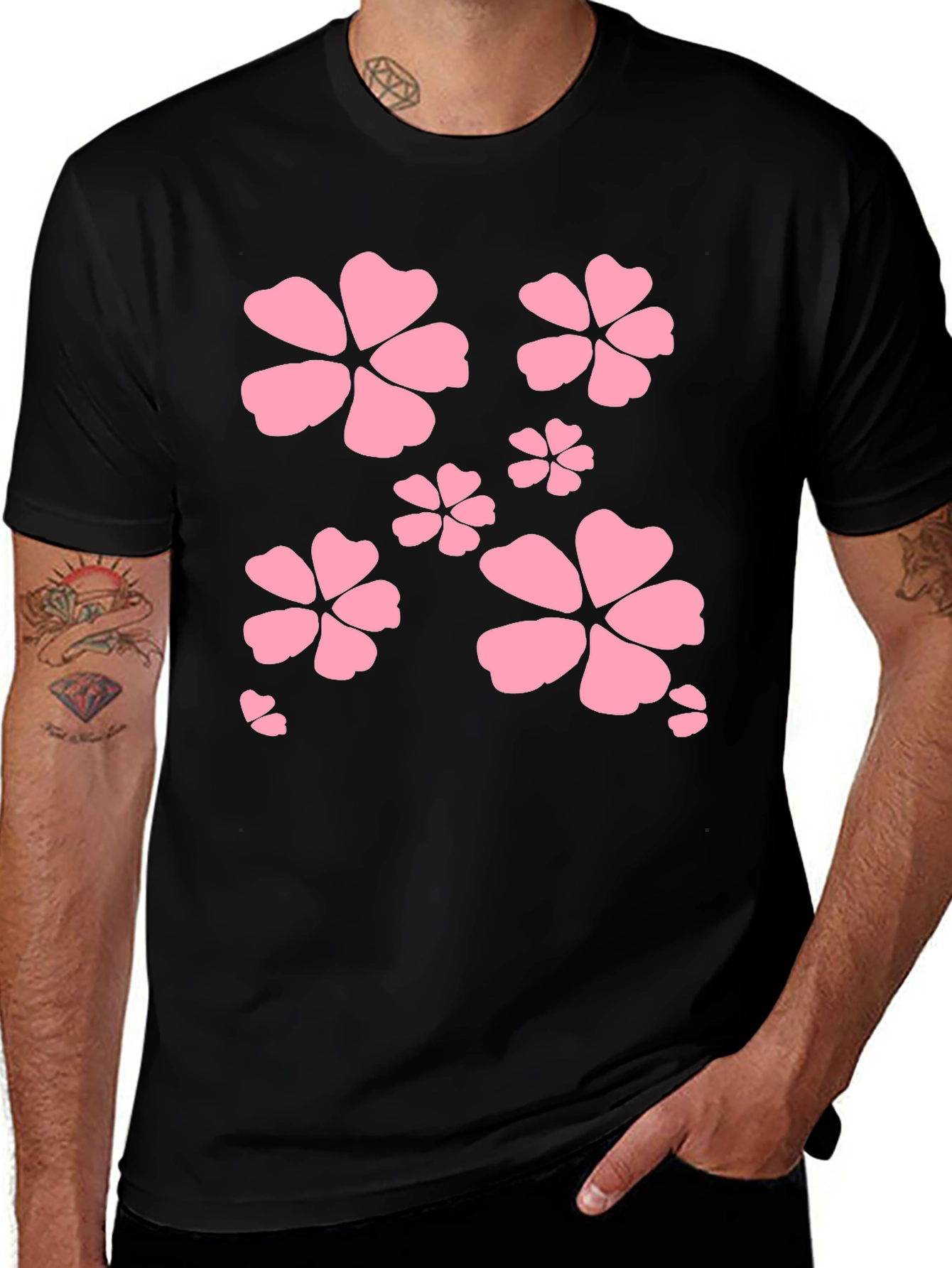 Variant 13 of Black T-Shirt with Pink Flower Design