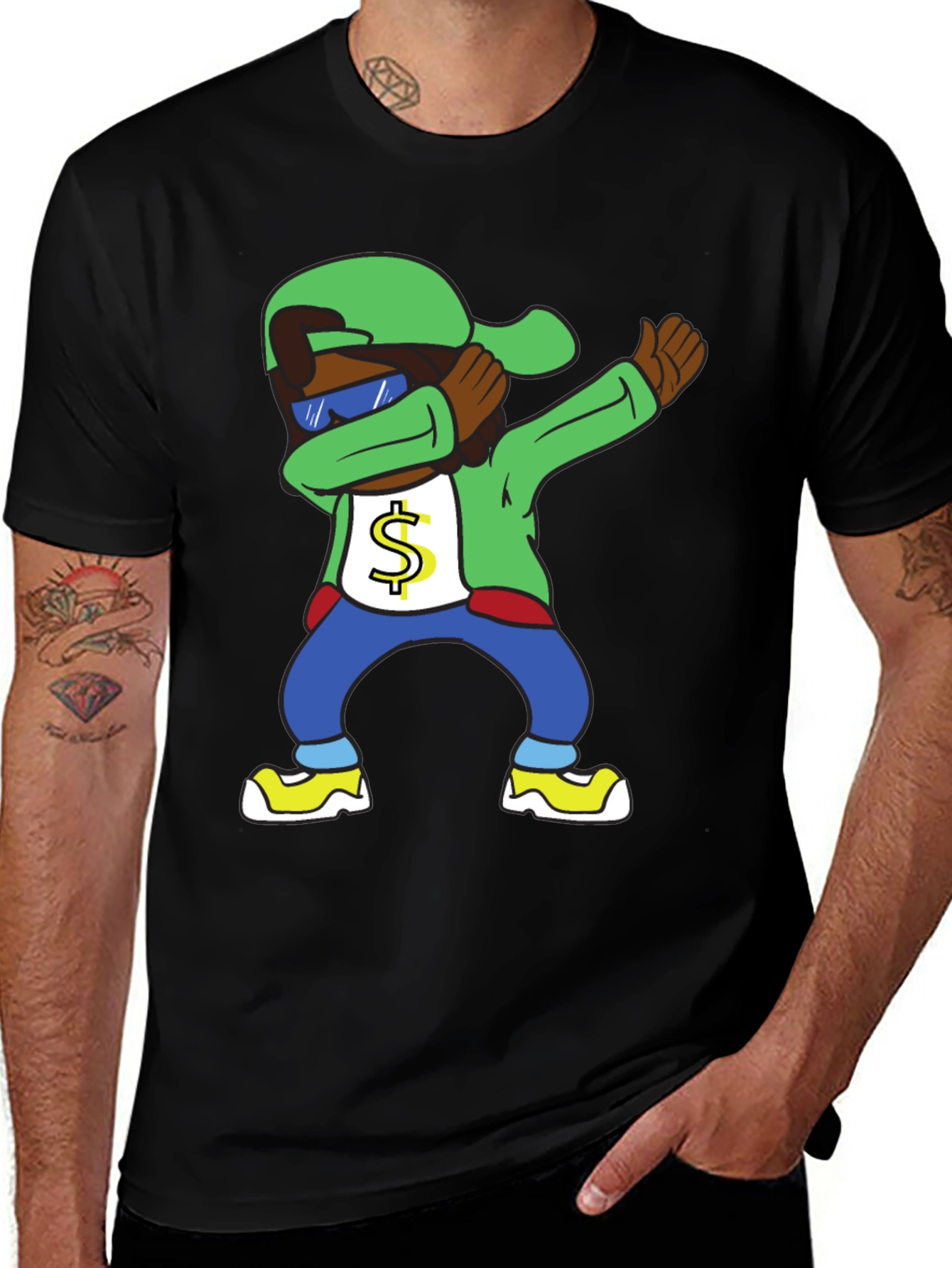 Variant 20 of Dabbing Cartoon Graphic Print T-Shirt - Black