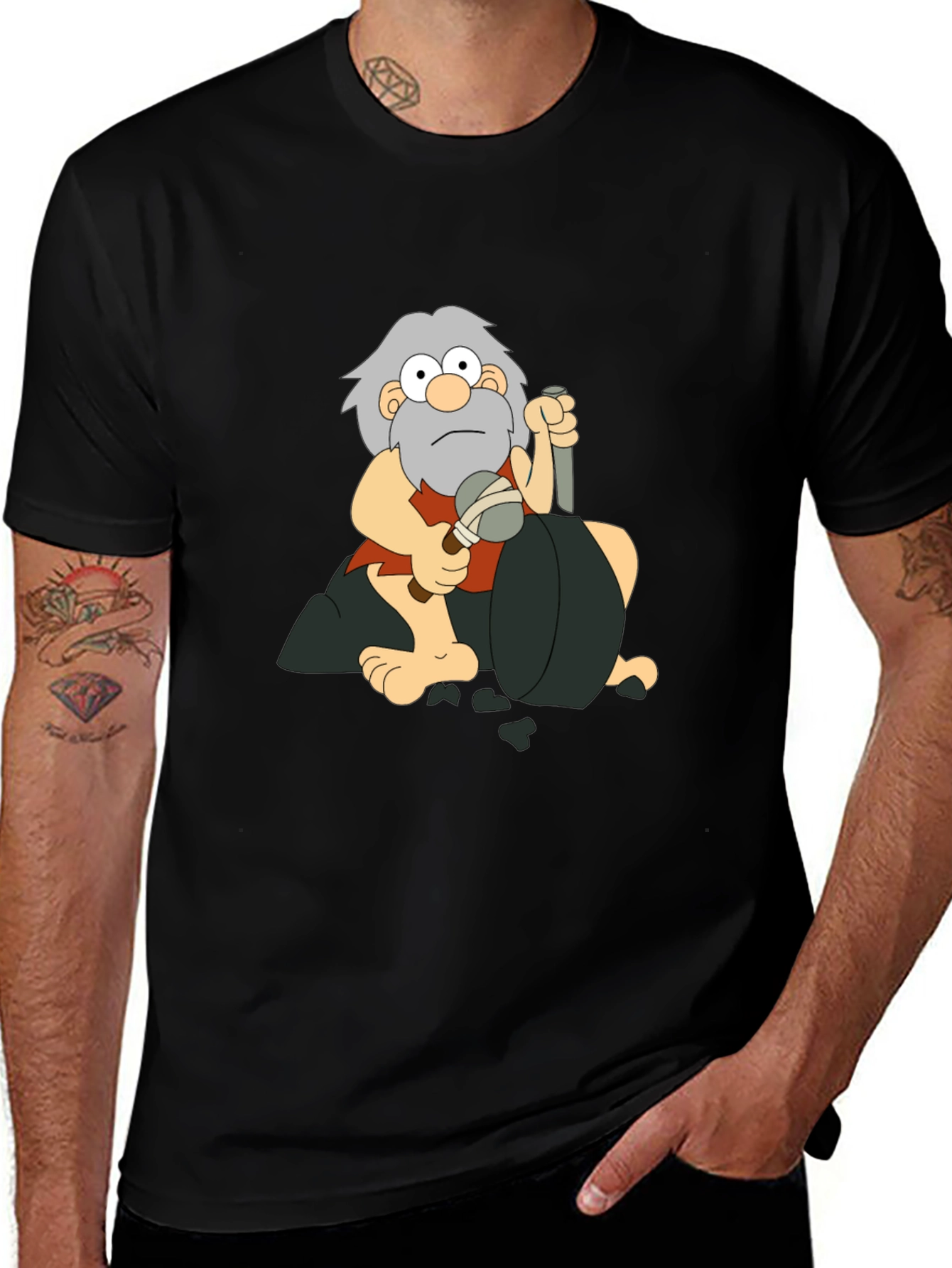 Variant 2 of Caveman Cartoon Graphic T-Shirt - Black