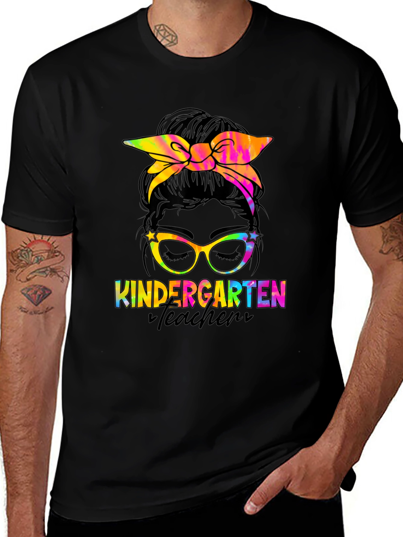 Kindergarten Teacher Messy Bun T-Shirt