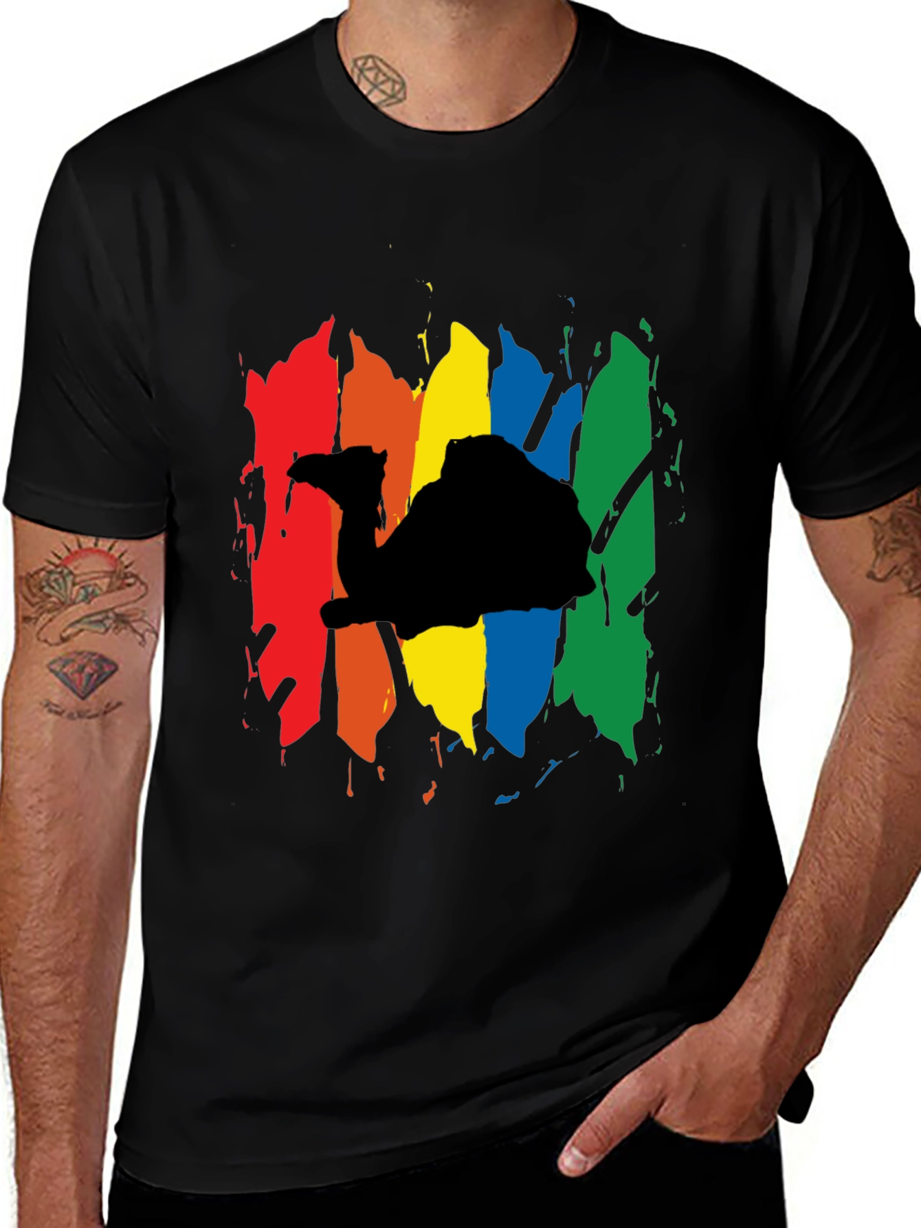 Variant 26 of Rainbow Camel Graphic Black T-Shirt
