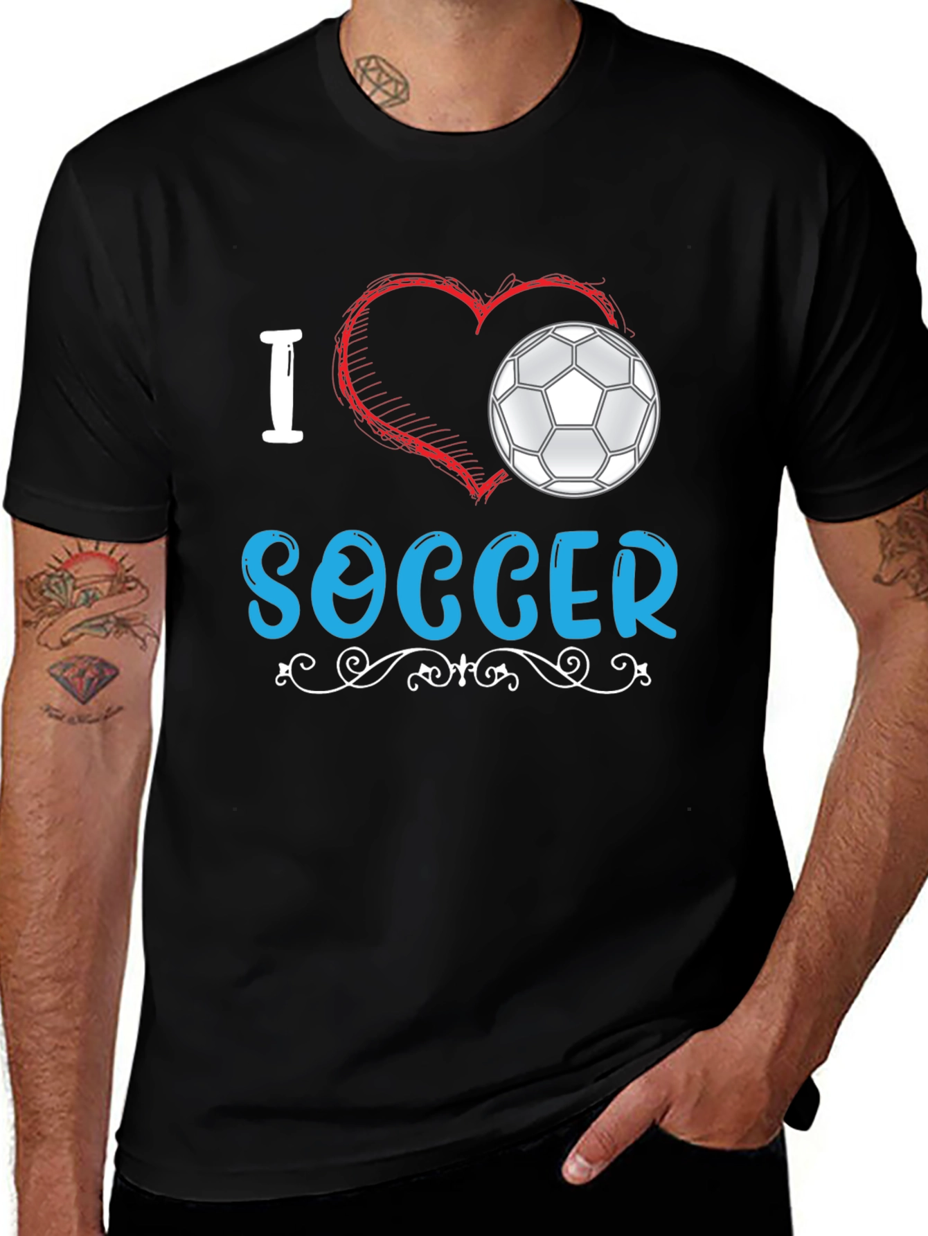 Variant 30 of I Love Soccer Graphic Tee - Black Cotton T-Shirt