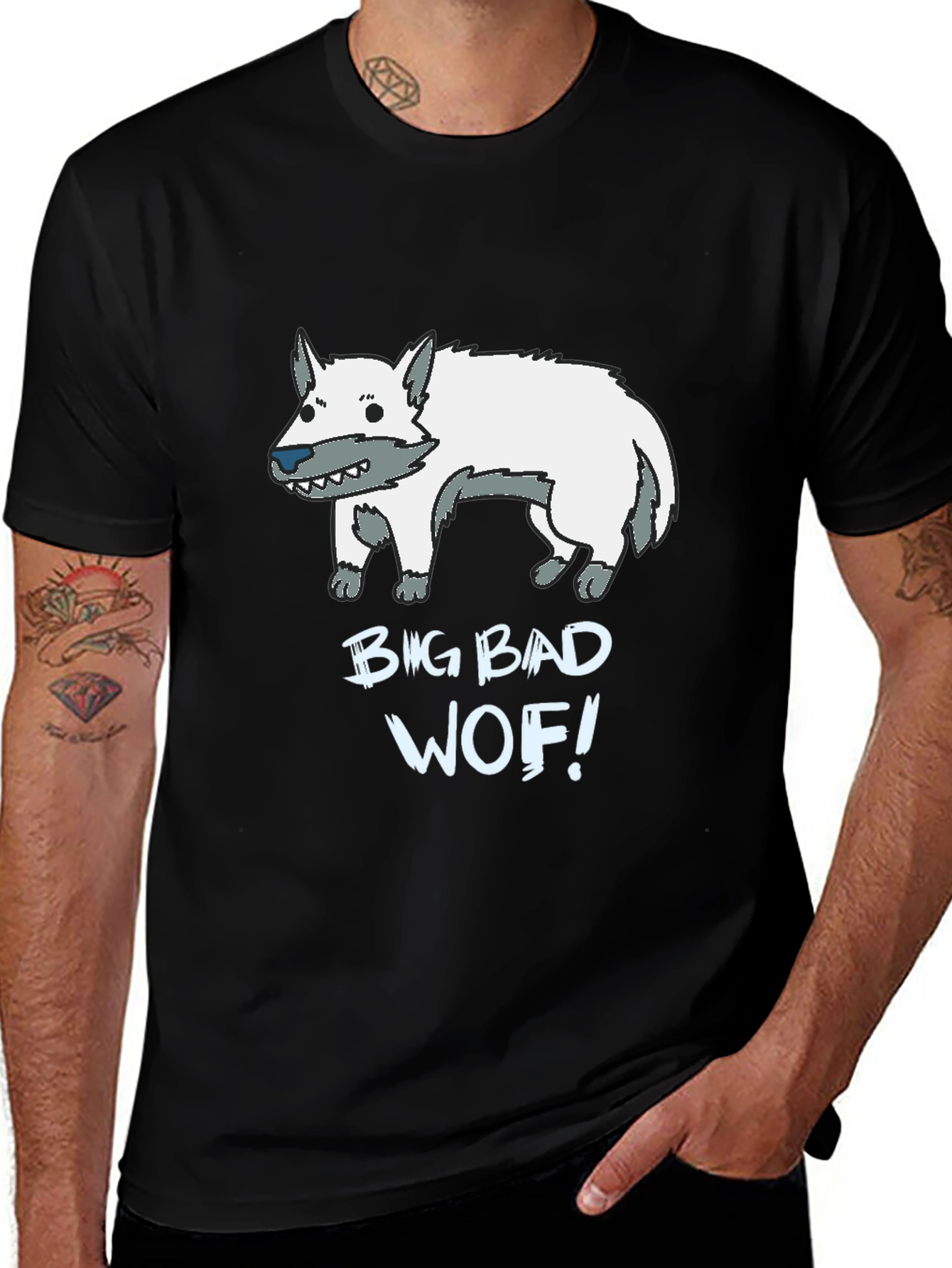 Variant 7 of Big Bad Wof! Cartoon Wolf Graphic Black T-Shirt