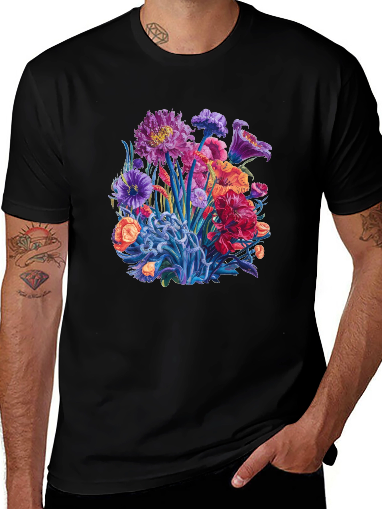 Black Floral Graphic Print Black T-Shirt main image