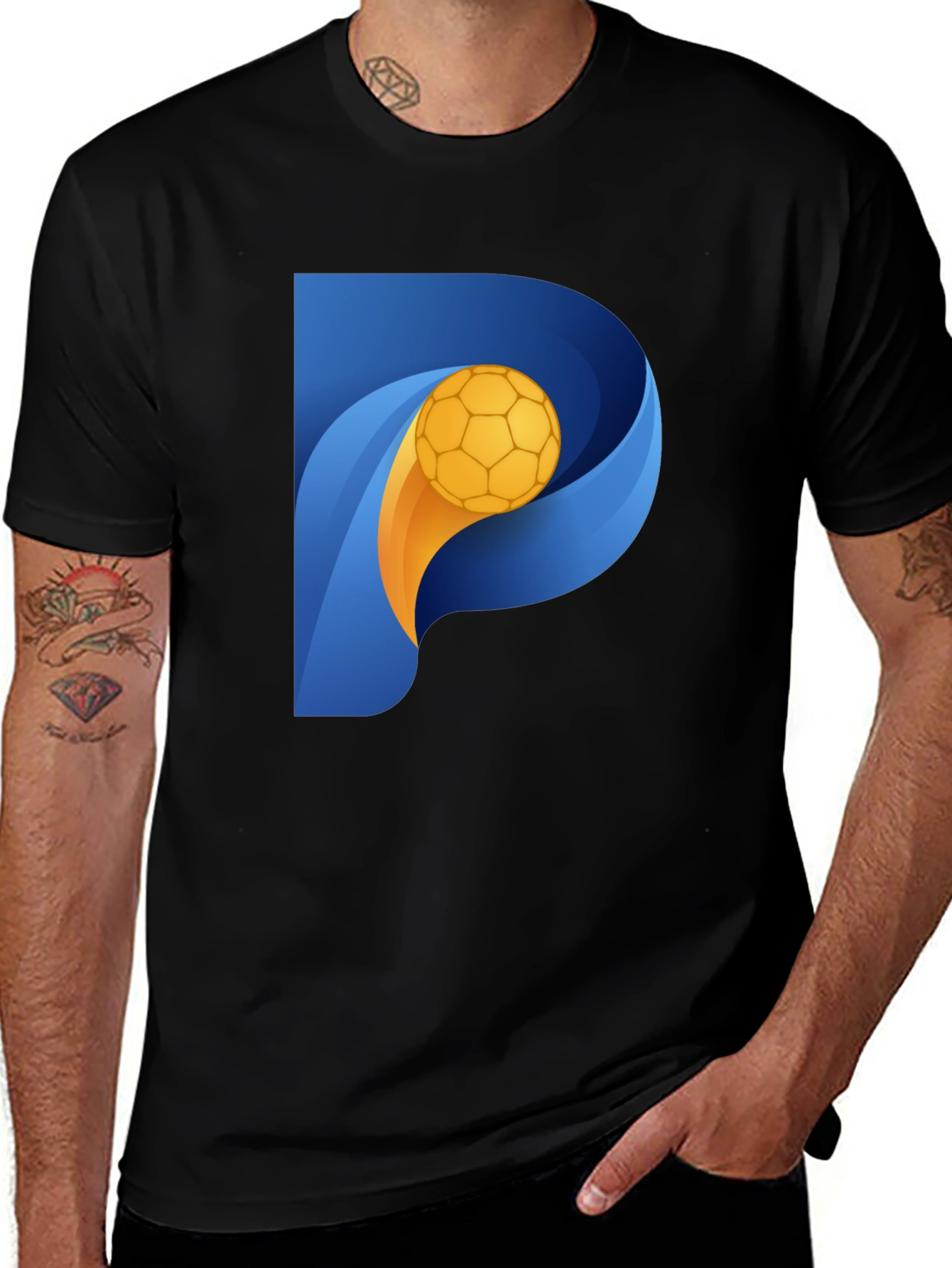 Variant 13 of Stylish Black T-Shirt with 'P' Soccer Ball Graphic