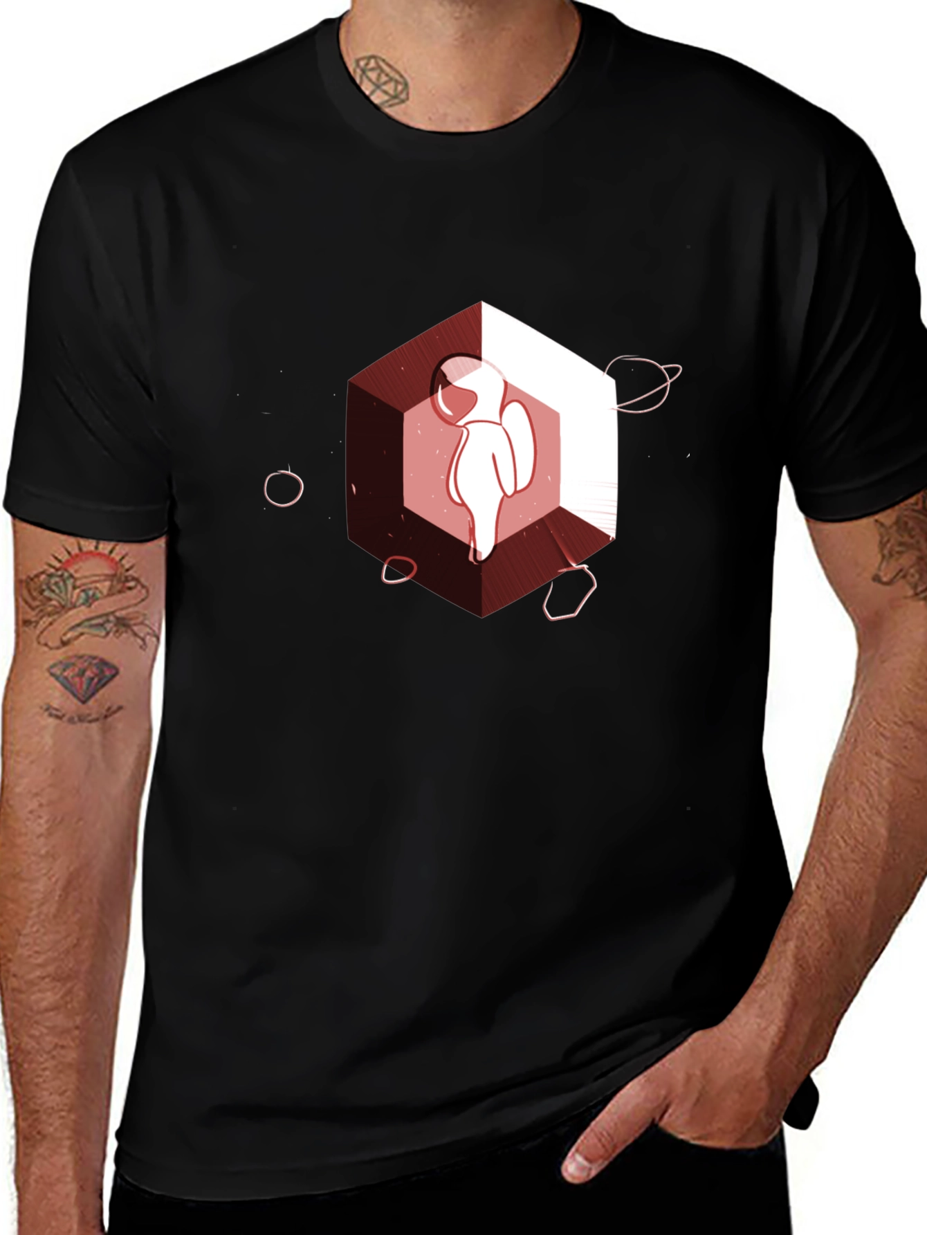 Variant 2 of Astronaut in Space Hexagon Graphic Tee - Black