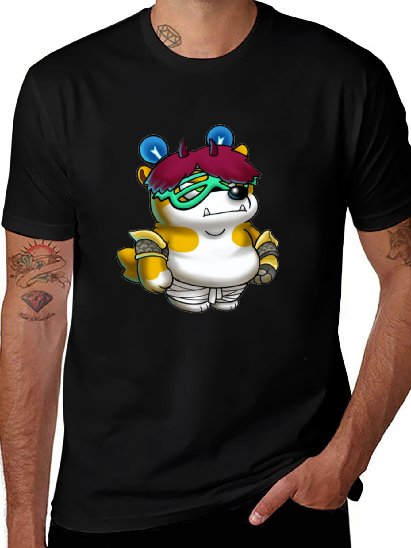 Variant 21 of Cartoon Character Print Black T-Shirt