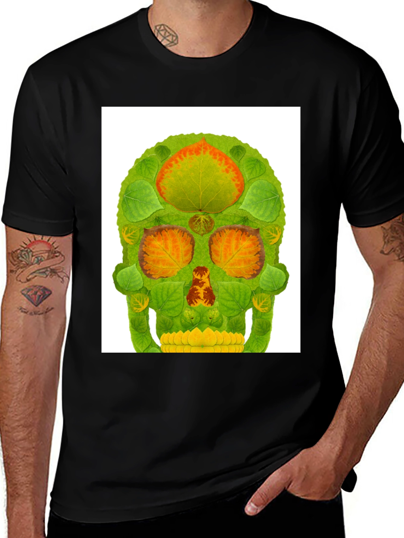 Variant 18 of Leaf Skull Graphic Tee - Unique Nature Design