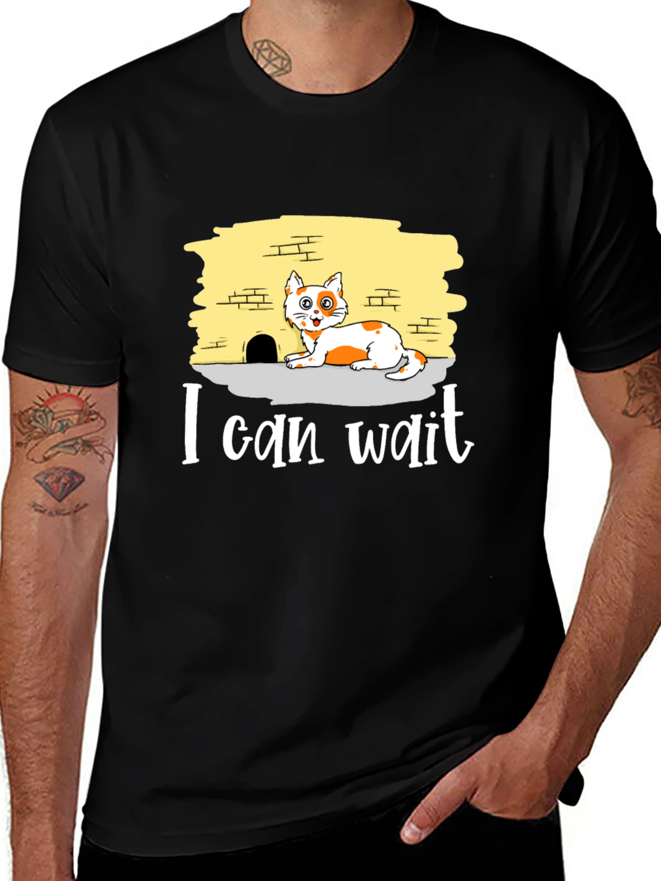 Variant 28 of I Can Wait Cat Graphic Tee - Black