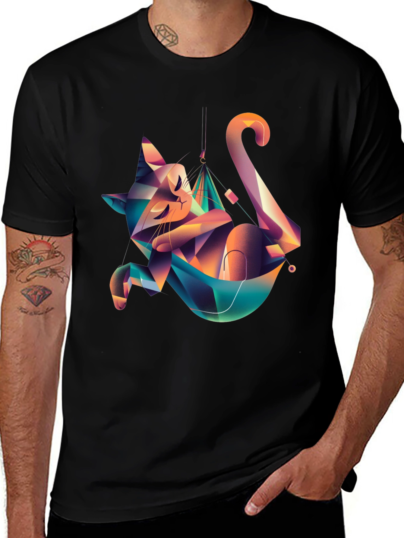 Variant 9 of Geometric Cat Hammock Graphic Tee - Unique Design