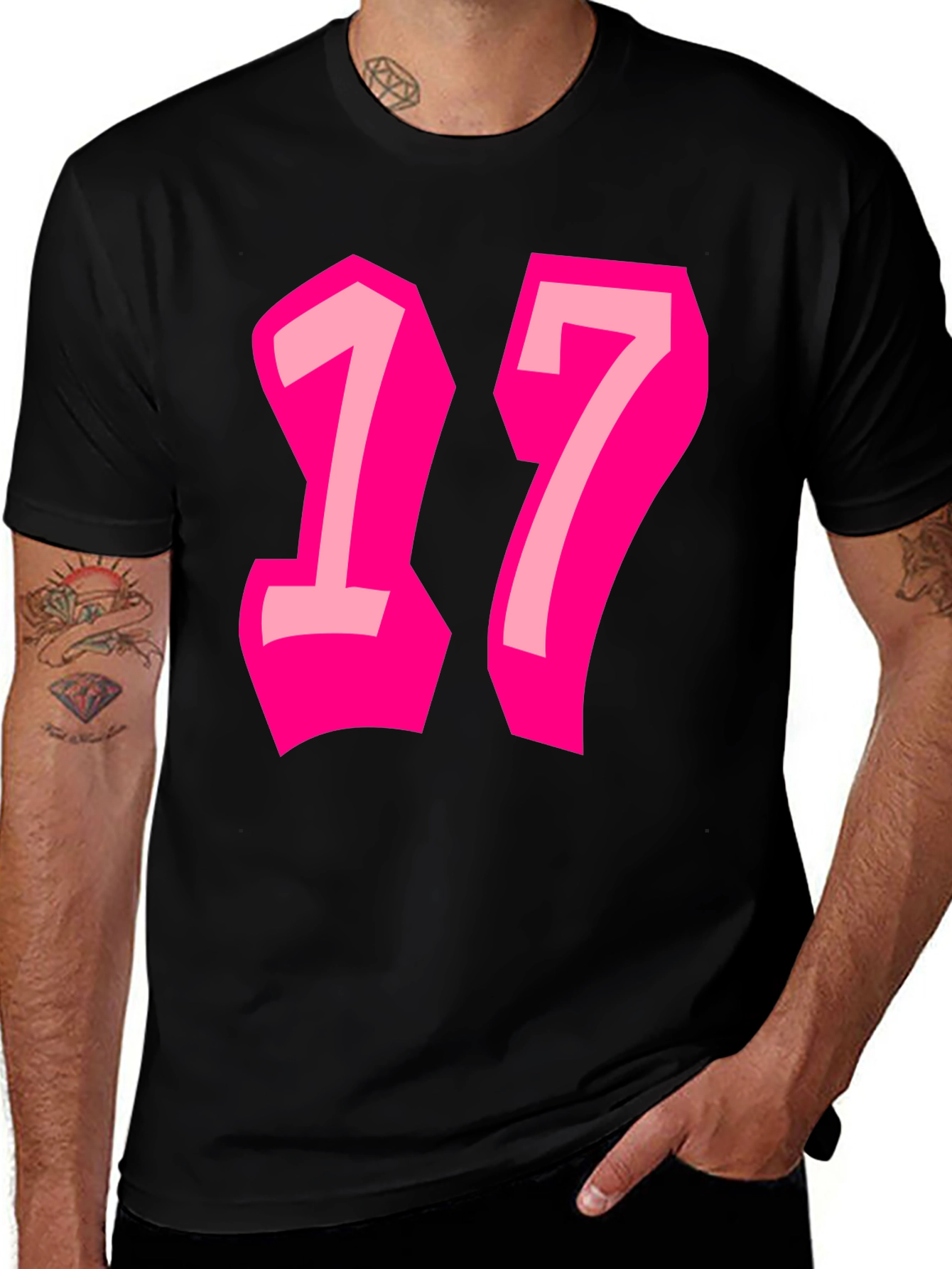 Variant 4 of Bold Number 17 Graphic Tee - Black Cotton Blend