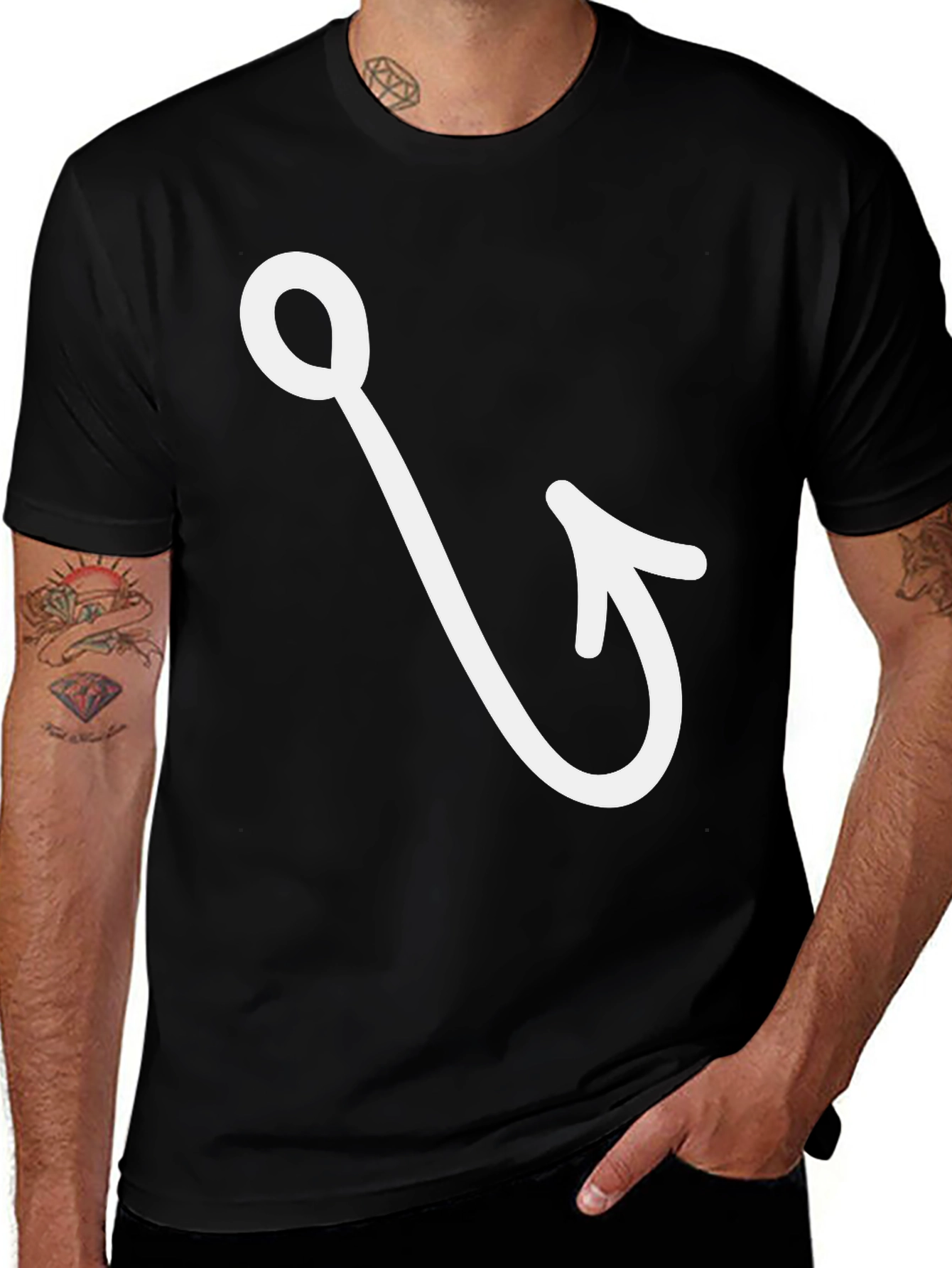 Variant 27 of Fishing Hook Graphic Tee - Black Cotton Casual T-Shirt