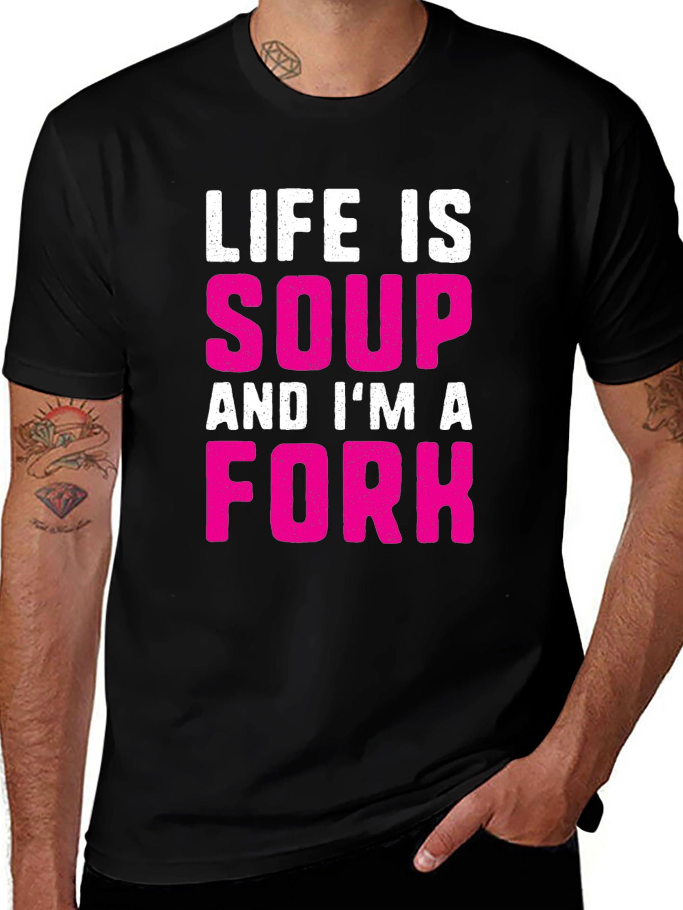 Variant 20 of Life Is Soup I'm A Fork Graphic Tee - Black Cotton T-Shirt