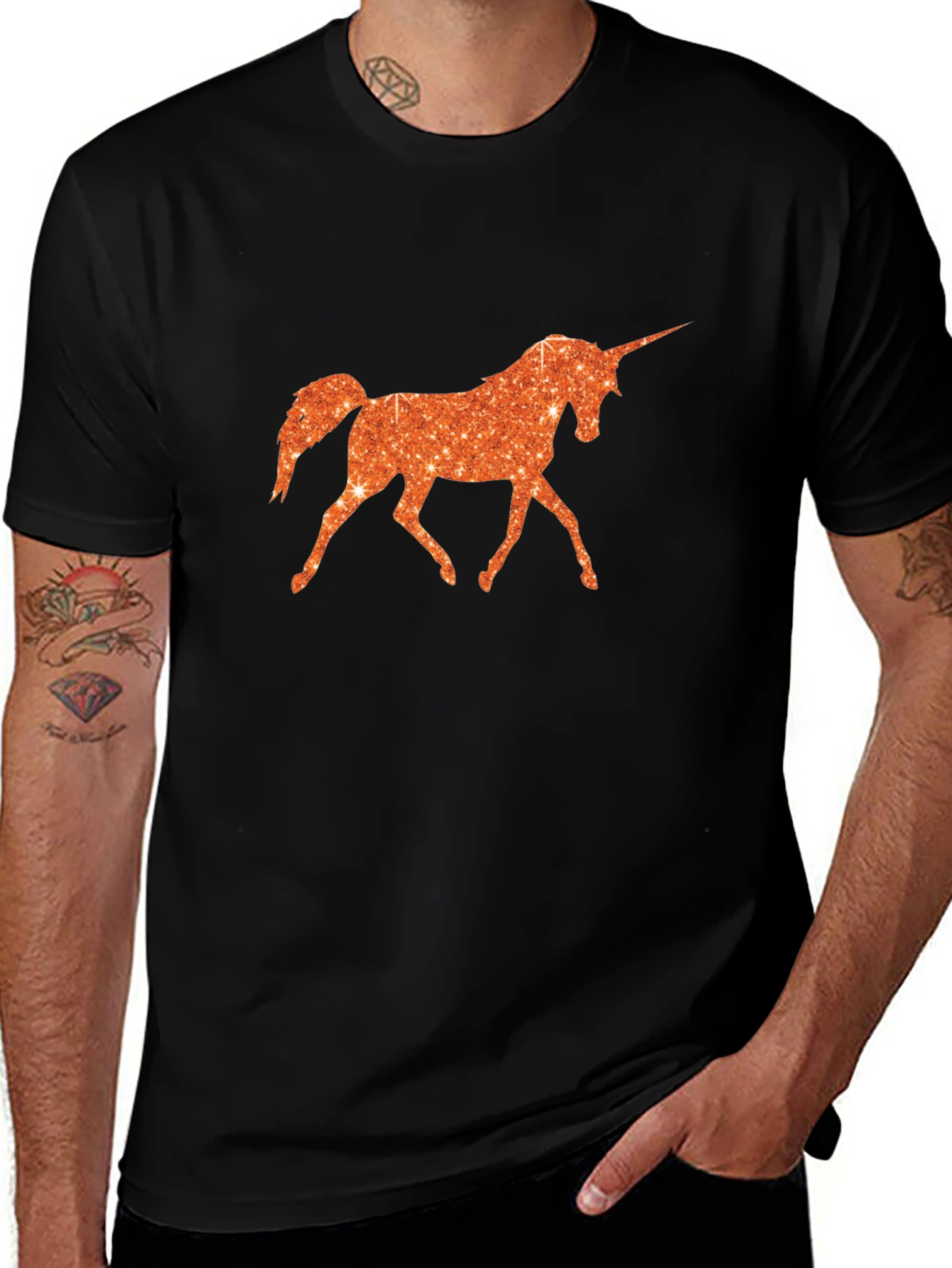 Variant 15 of Glitter Unicorn Graphic Tee - Black Cotton T-Shirt