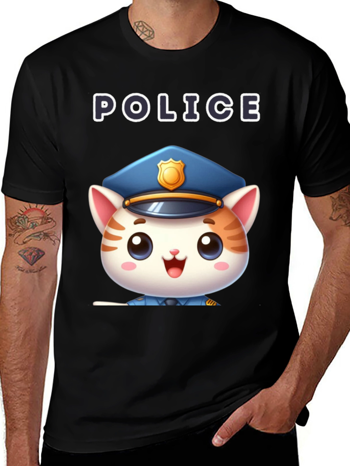 Variant 24 of Cute Cartoon Police Cat T-Shirt