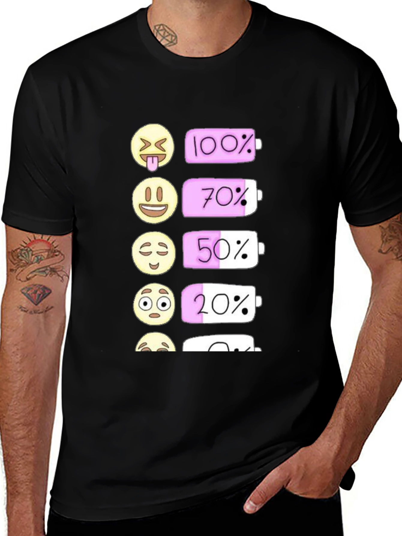 Variant 22 of Emoji Battery Level Graphic Tee - Black Cotton T-Shirt