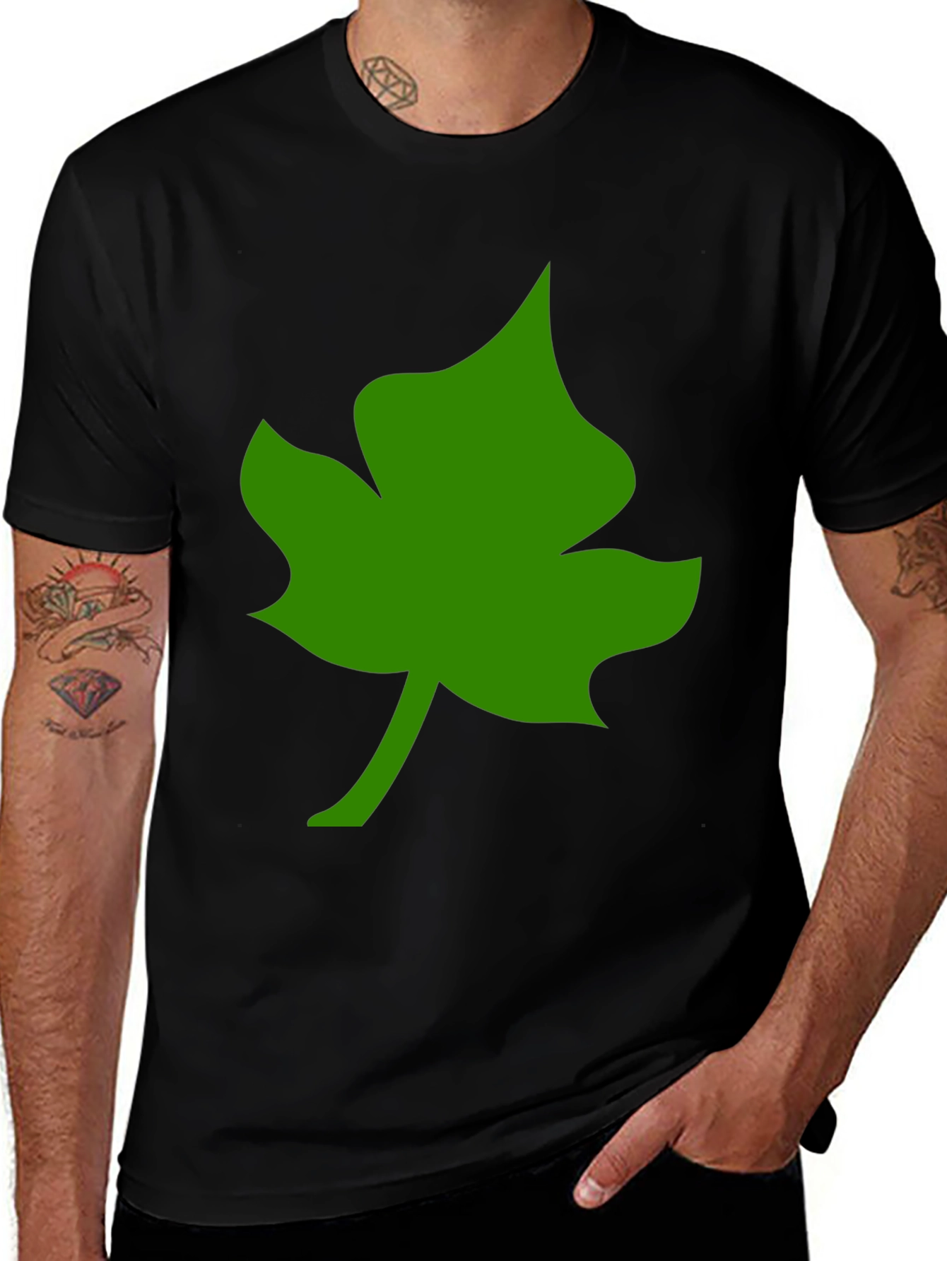 Variant 11 of Leaf Graphic Tee - Casual Black T-Shirt
