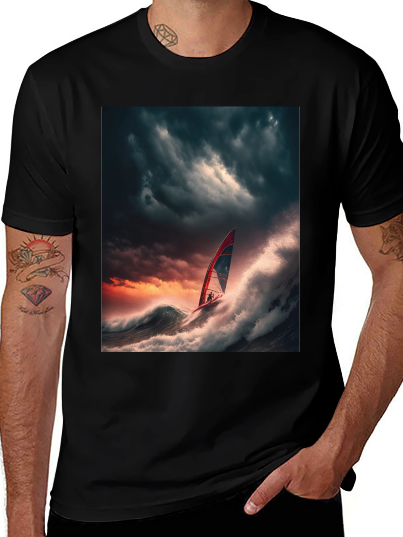 Variant 29 of Stormy Seas Windsurfer Black T-Shirt