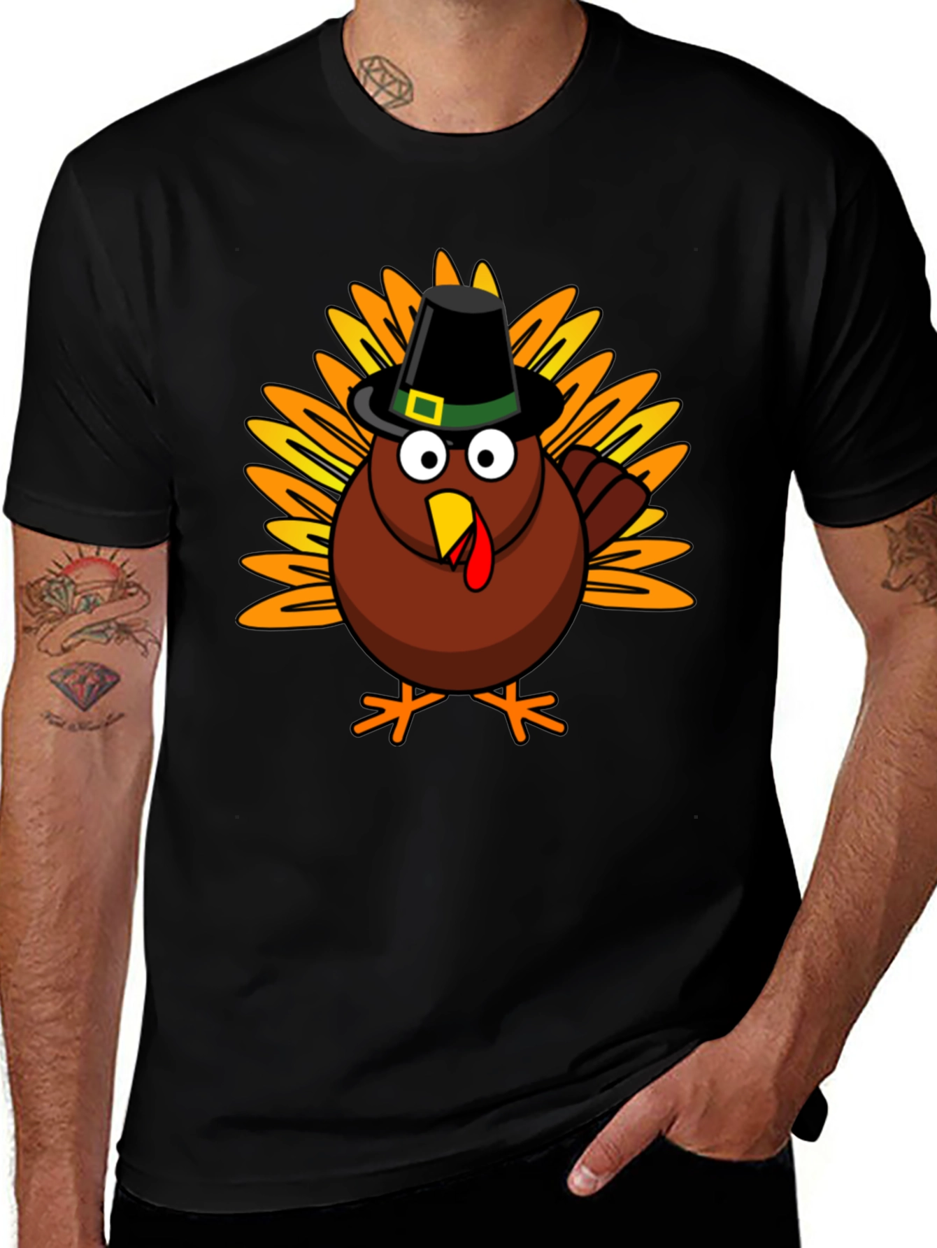 Thanksgiving Turkey T-Shirt - Men's Crew Neck Tee
