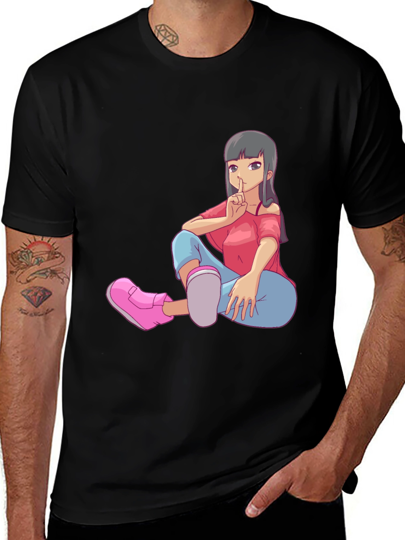 Variant 2 of Anime Girl Graphic Black T-Shirt