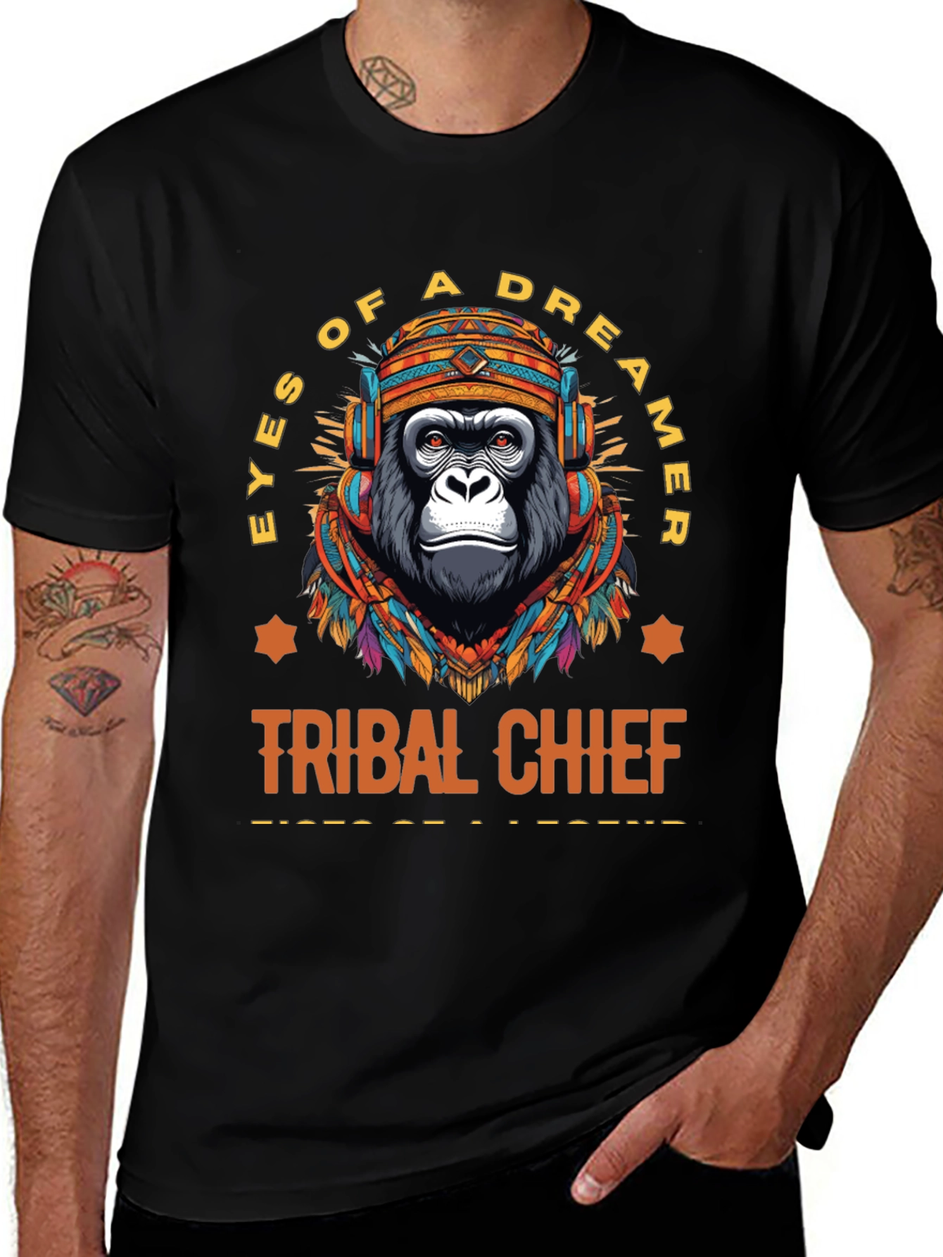 Variant 17 of Tribal Chief Gorilla T-Shirt - Eyes of a Dreamer
