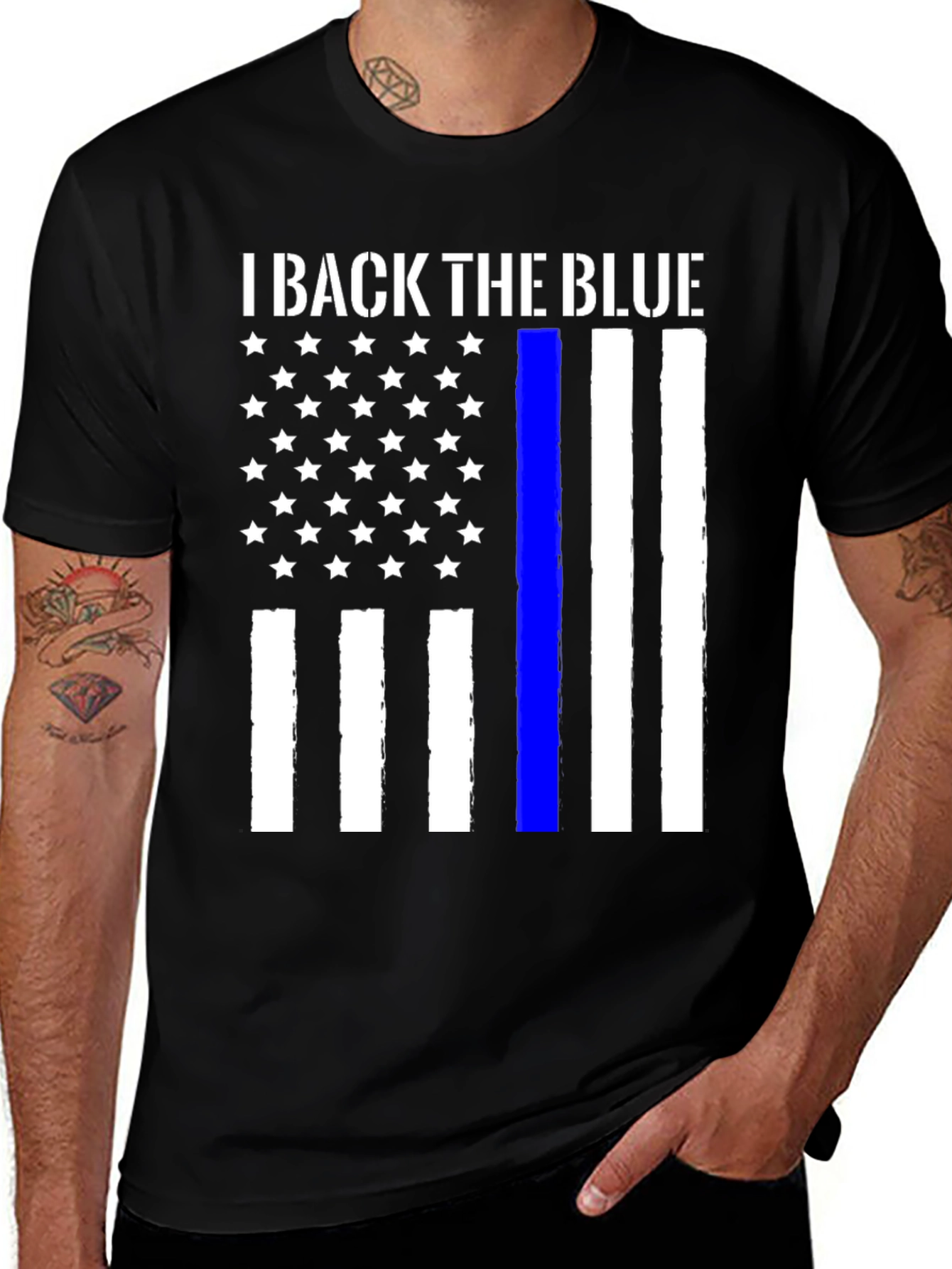 I Back the Blue T-Shirt Police Support USA Flag Graphic Tee