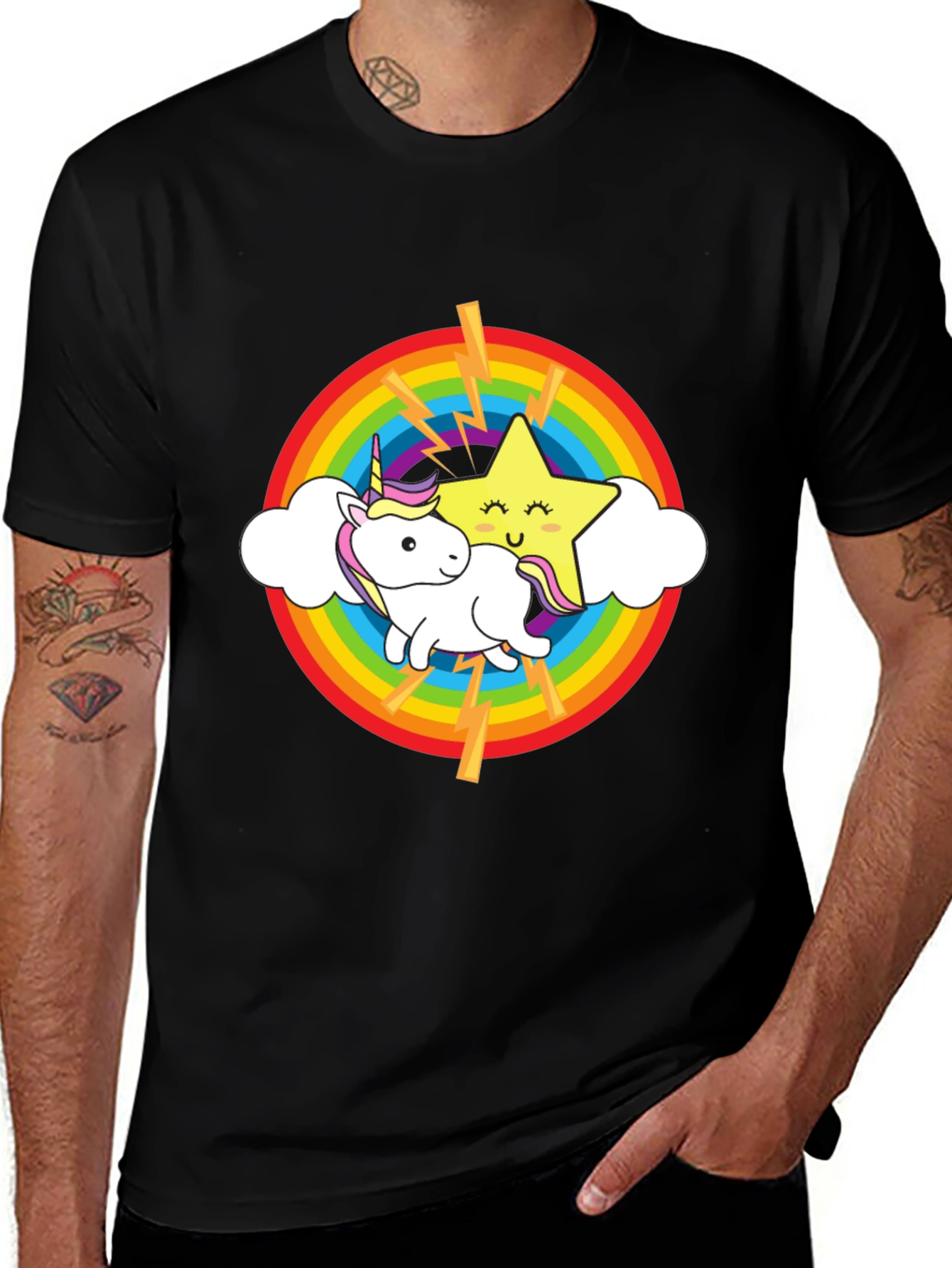 Variant 23 of Rainbow Unicorn Star Black T-Shirt