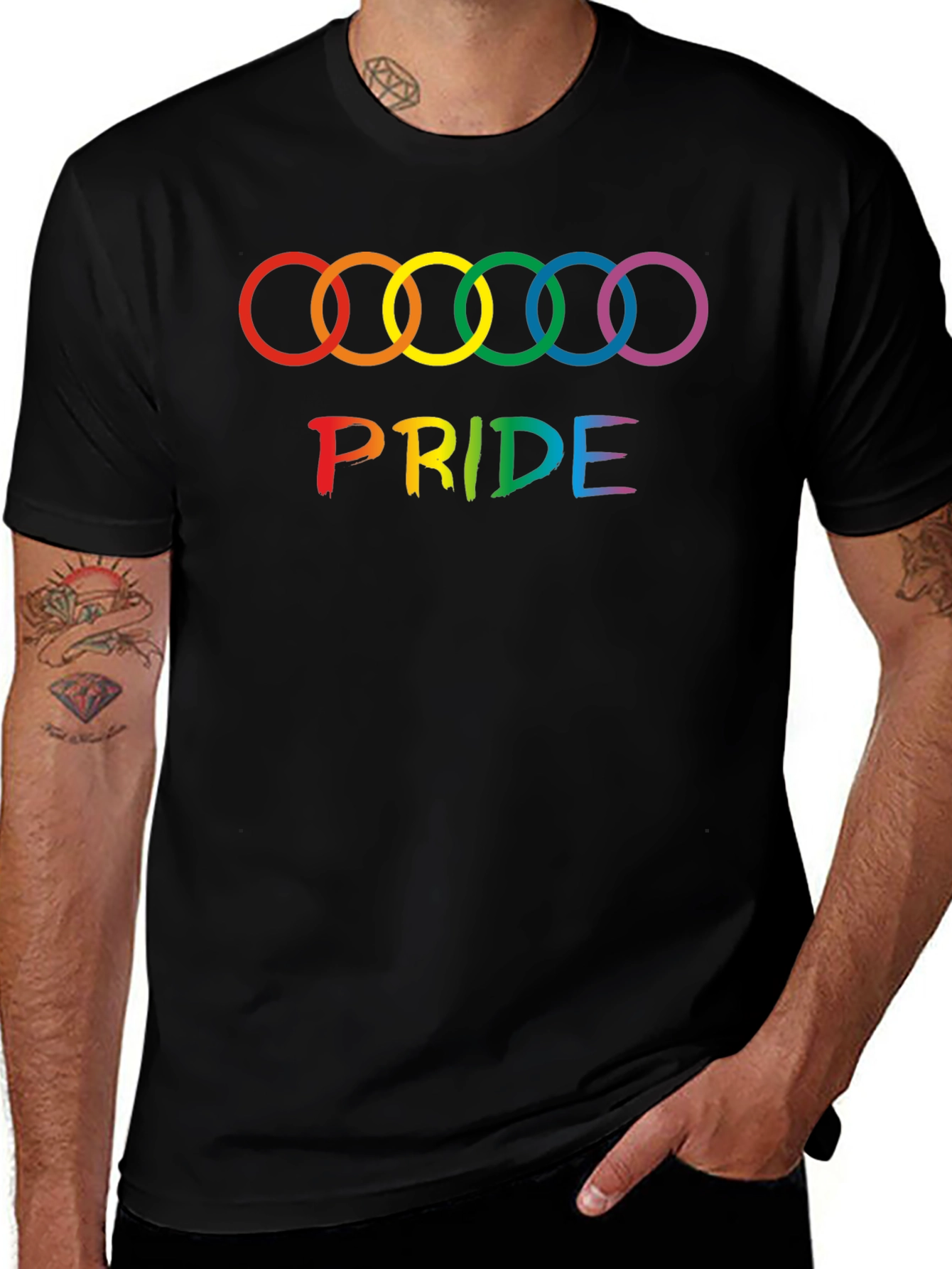 Variant 14 of Pride Rings Graphic Tee - Black Cotton LGBTQ+ Shirt