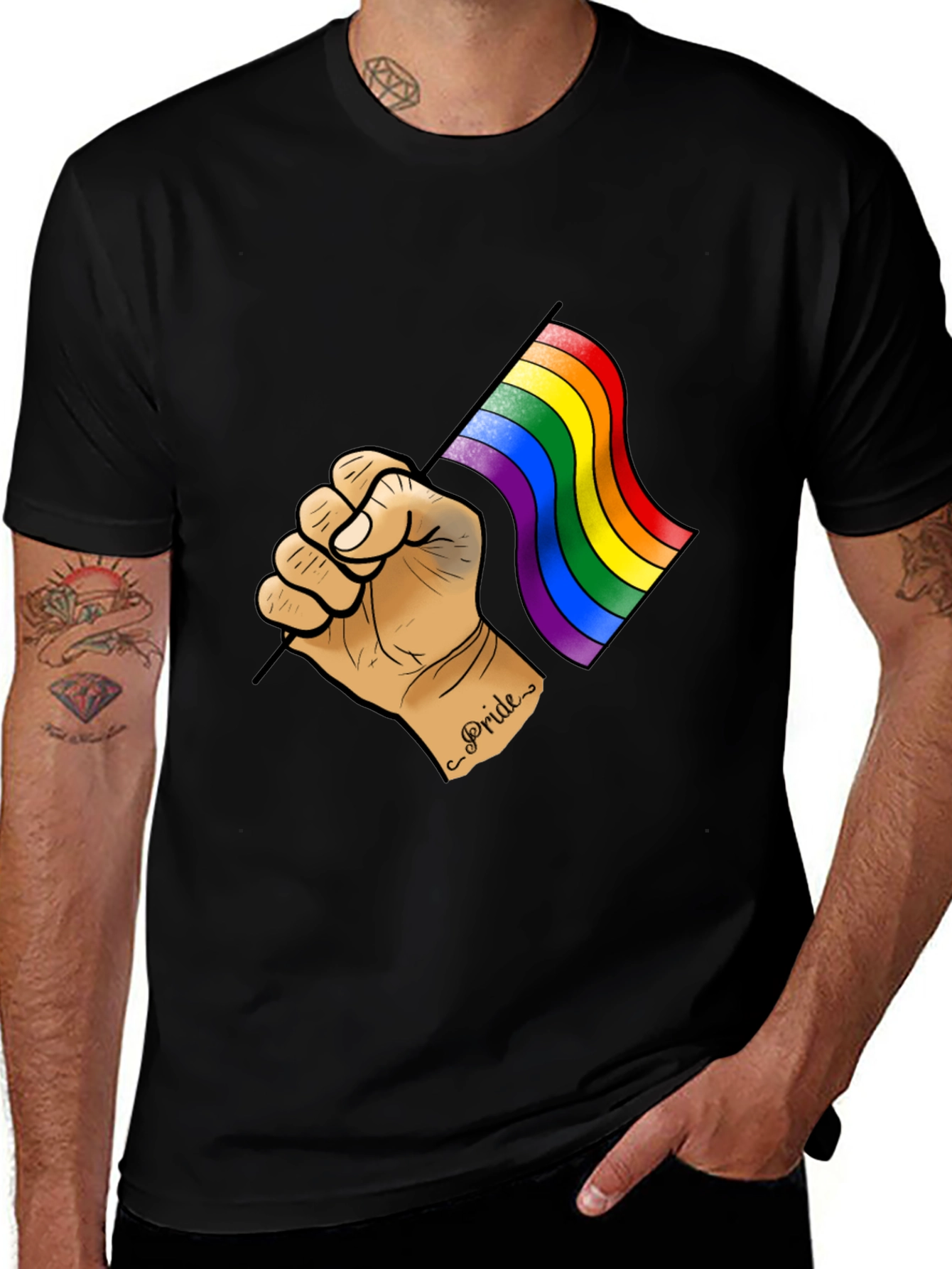 Variant 25 of Pride Flag Graphic Tee - Black Cotton T-Shirt