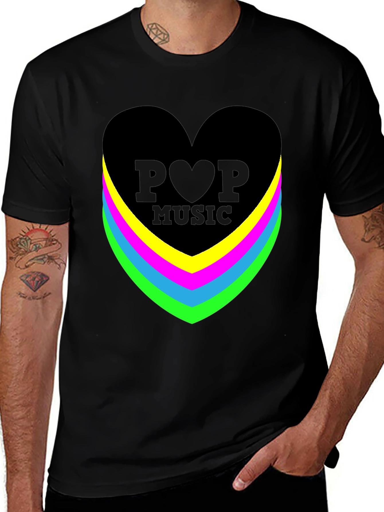 Variant 20 of Pop Music Heart Graphic Black T-Shirt