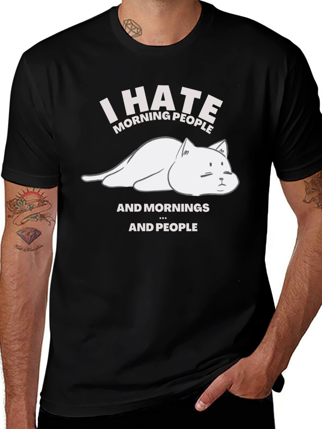 Variant 28 of I Hate Morning People T-Shirt - Funny Cat Tee