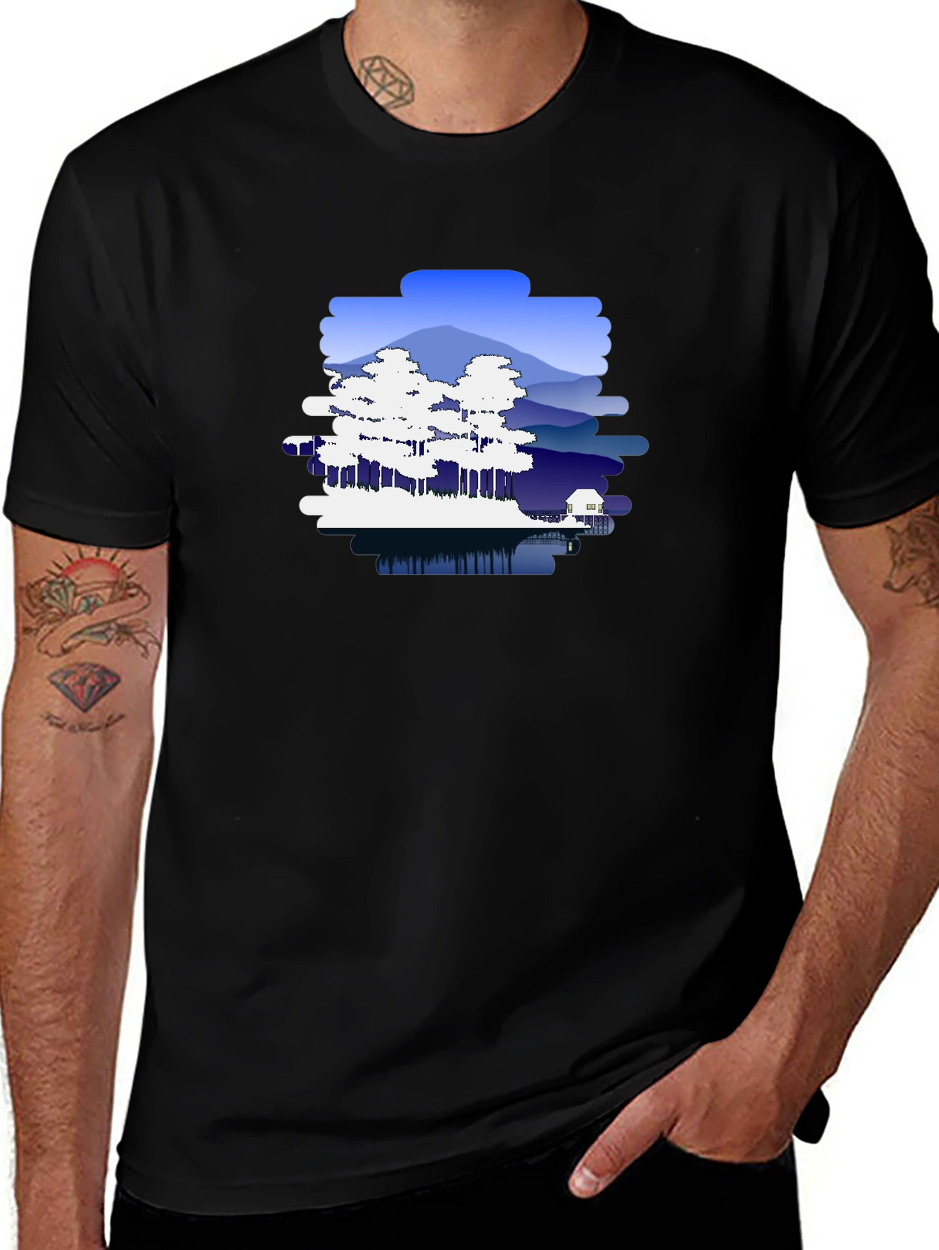 Variant 18 of Nature Scene Graphic Black T-Shirt