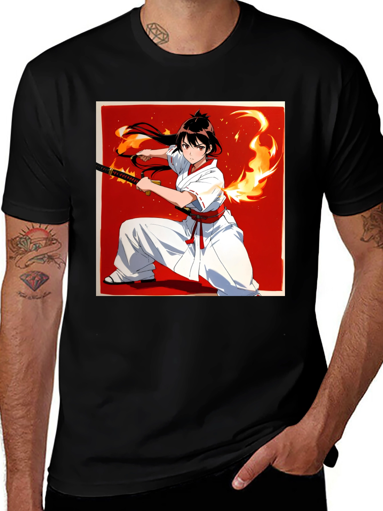 Variant 26 of Anime Samurai Warrior T-Shirt - Black Cotton