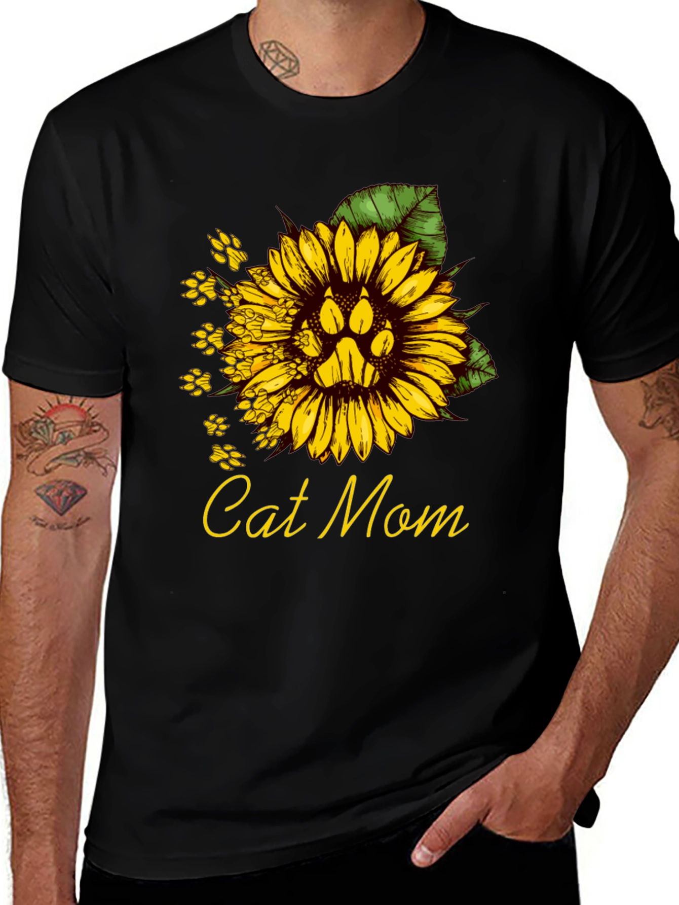 Variant 28 of Cat Mom Sunflower Paw Print T-Shirt
