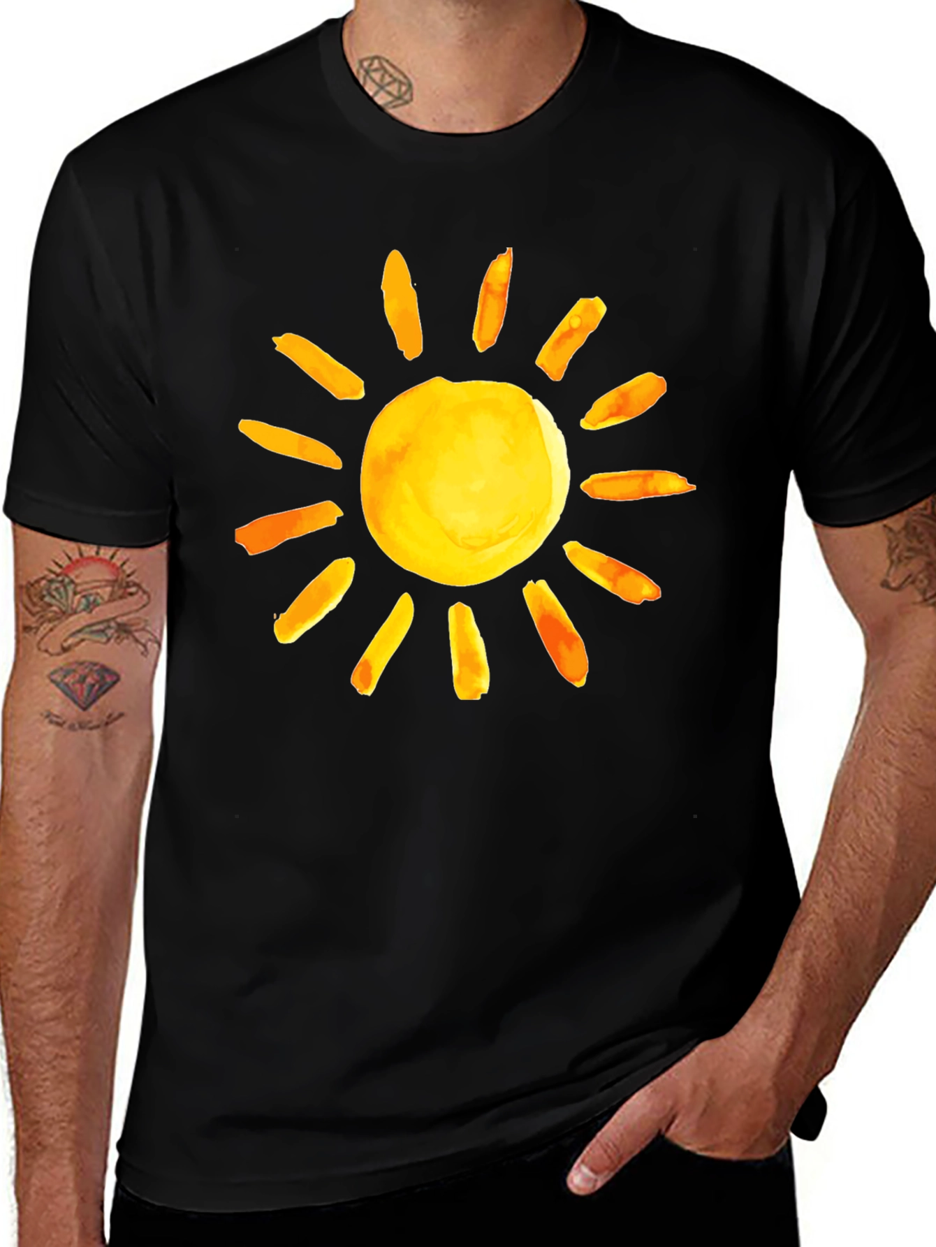 Variant 14 of Sunny Watercolor Graphic Tee - Men's Black T-Shirt