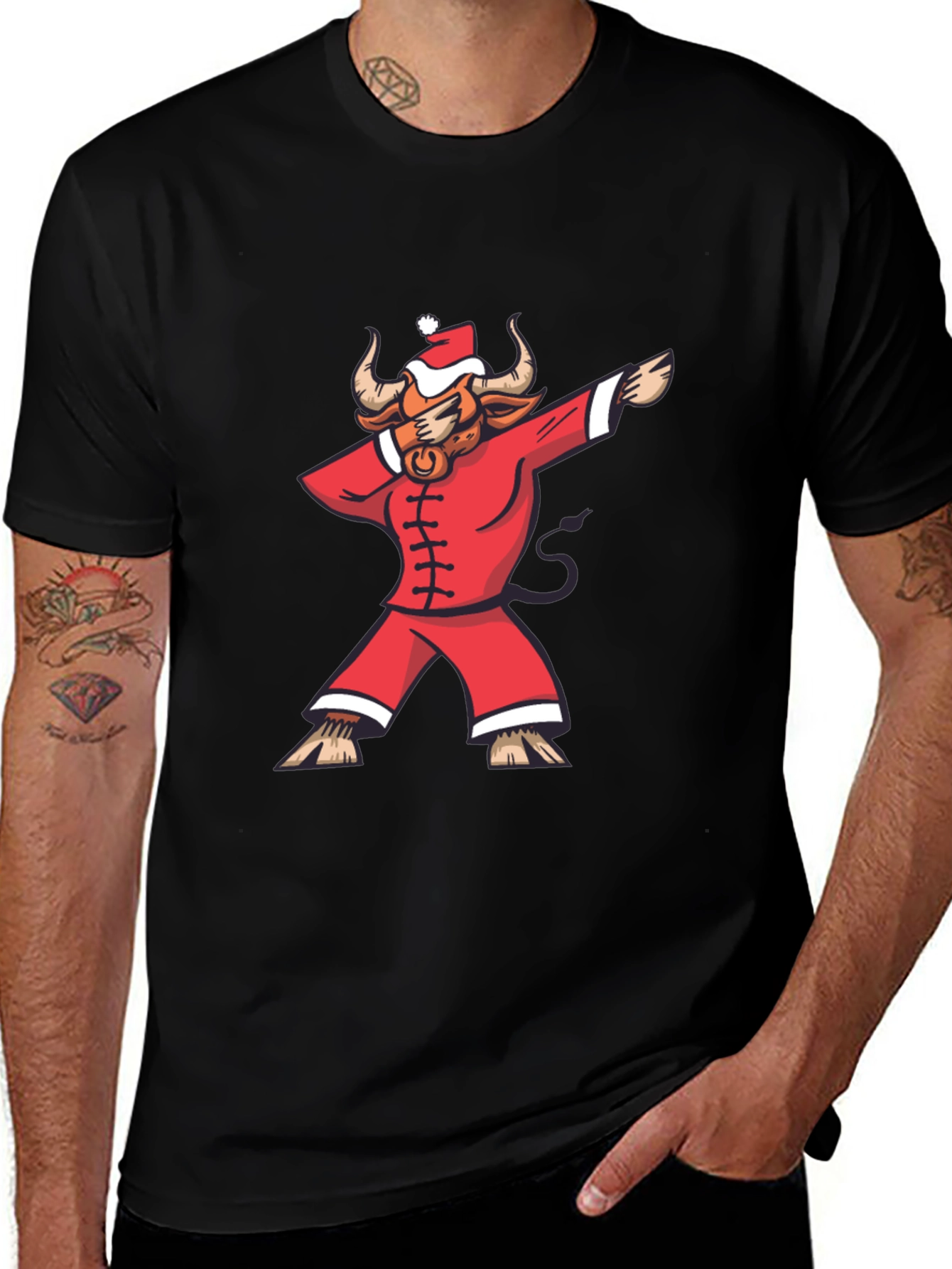 Variant 10 of Dabbing Bull Santa T-Shirt - Christmas Fun