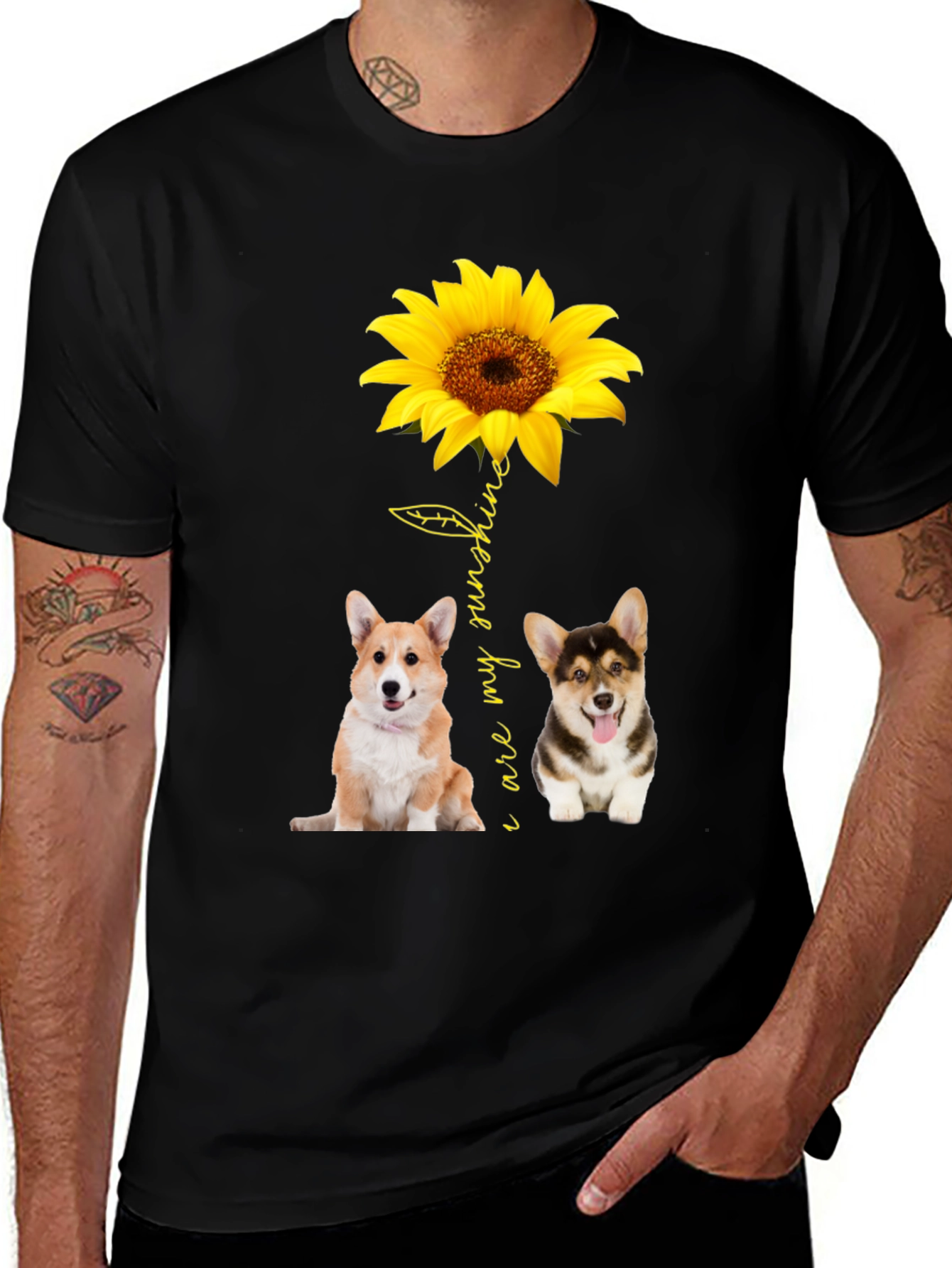 Variant 7 of Corgi Sunflower Graphic Black T-Shirt