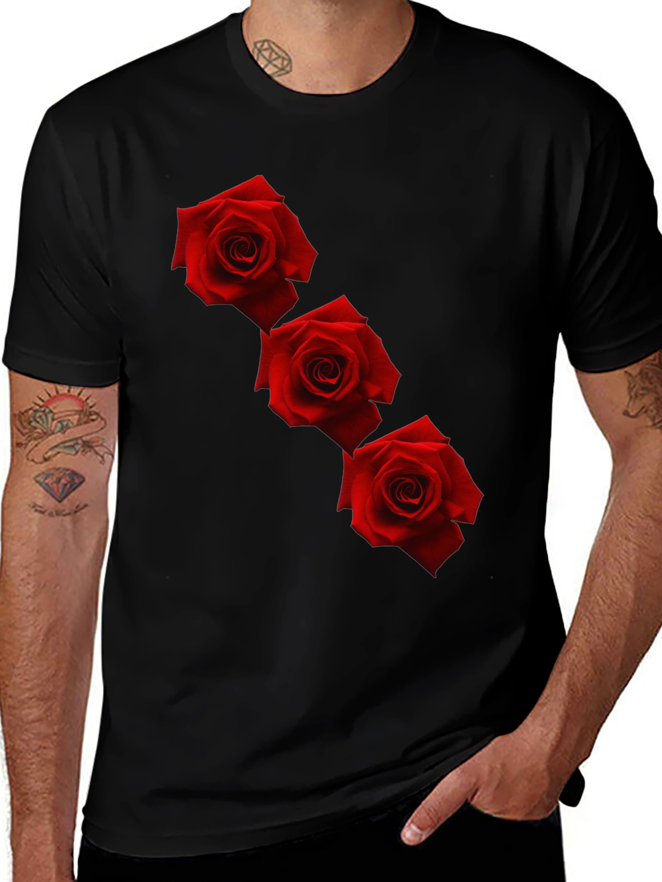 Variant 12 of Men's Black T-Shirt with Red Roses