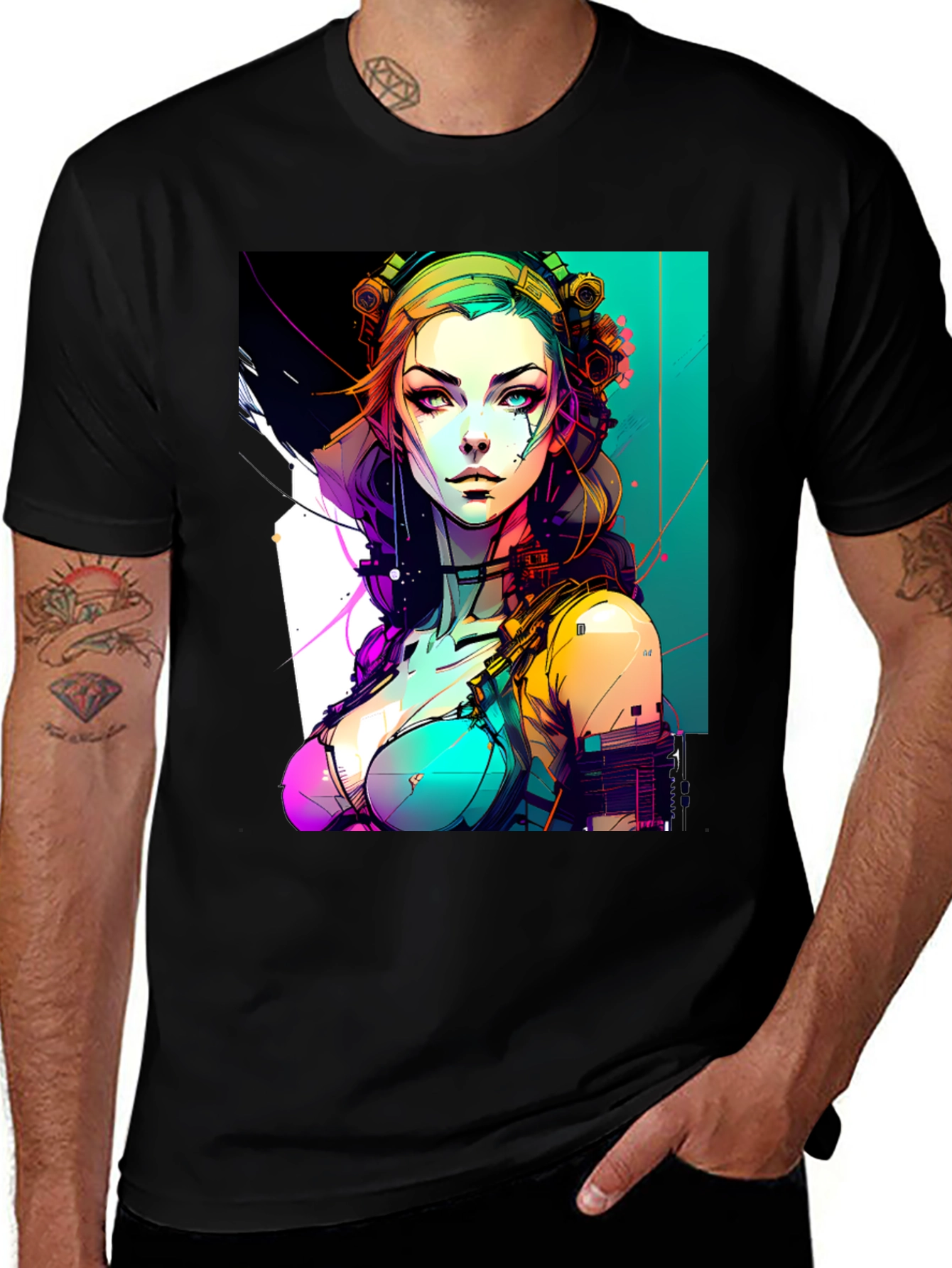 Variant 3 of Cyberpunk Girl Graphic Black T-Shirt