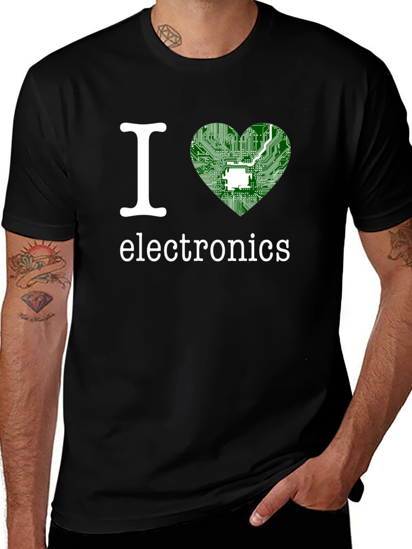 Variant 4 of I Heart Electronics T-Shirt - Circuit Board Design