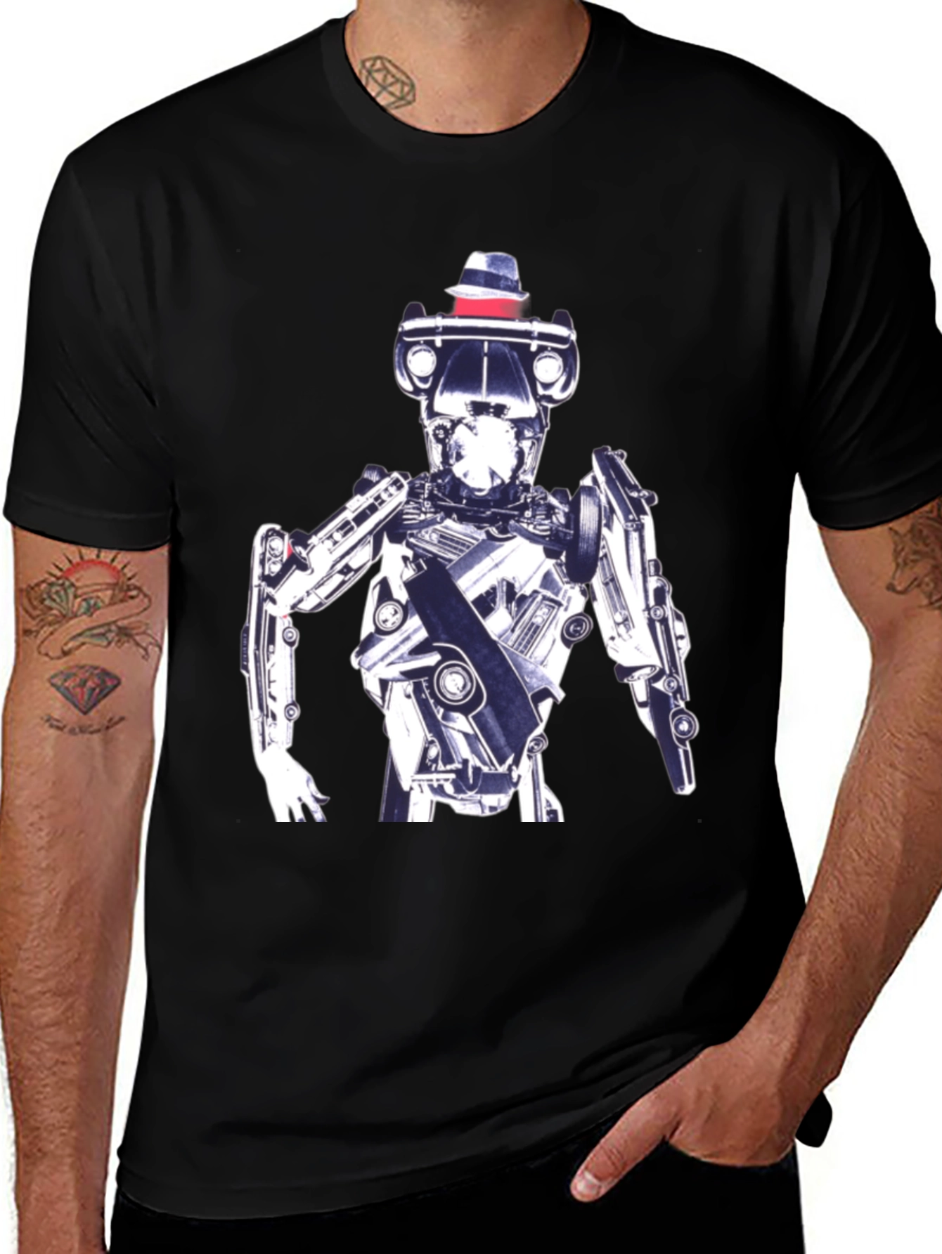 Variant 27 of Robot in Hat Graphic Tee - Cool Sci-Fi Style